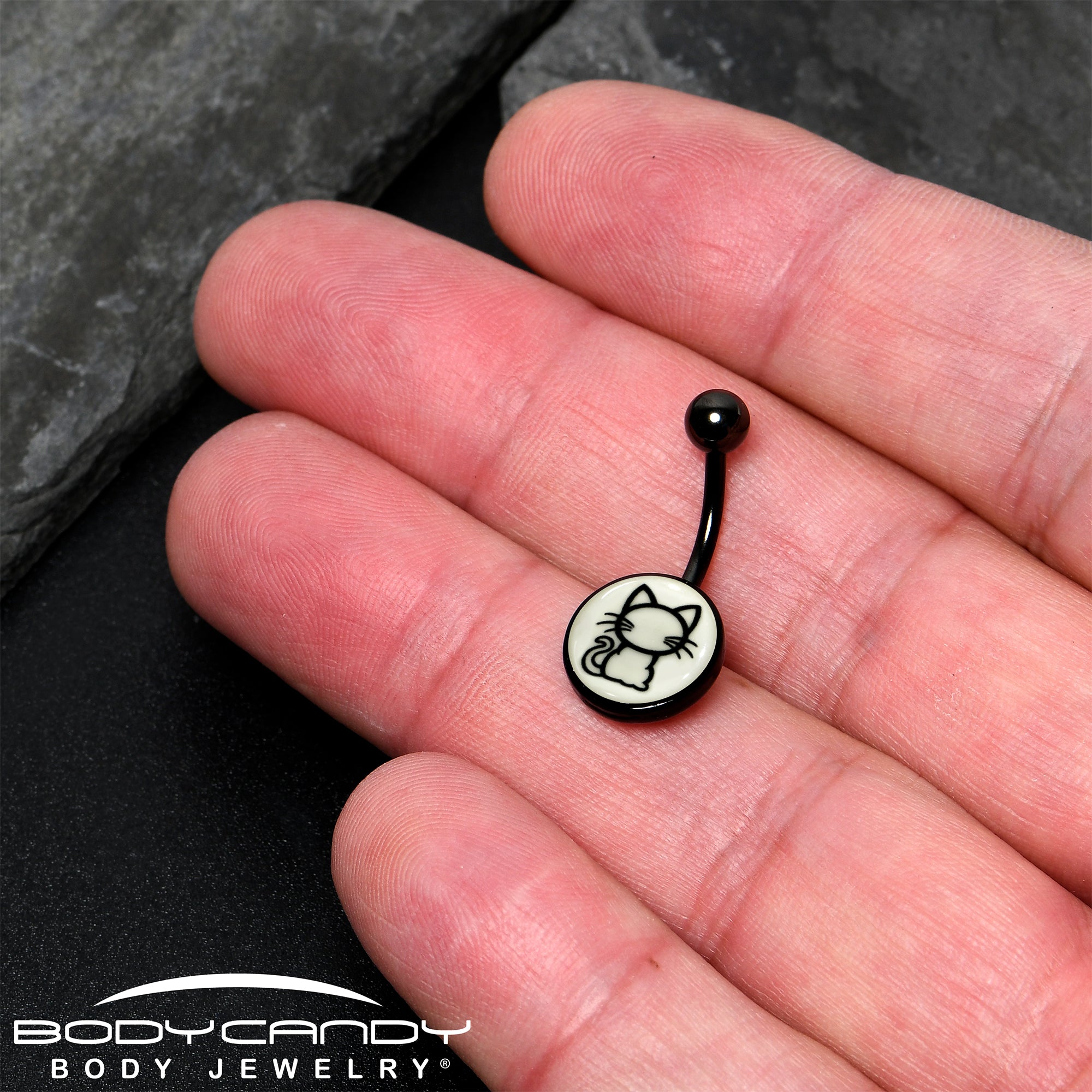 Black Anodized Glow in the Dark Kitty Cat Stainless Steel Belly Ring stylish jewelry