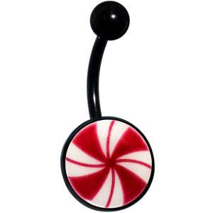Black Glow in the Dark Holiday Peppermint Candy Hypoallergenic Stainless Steel Belly Ring