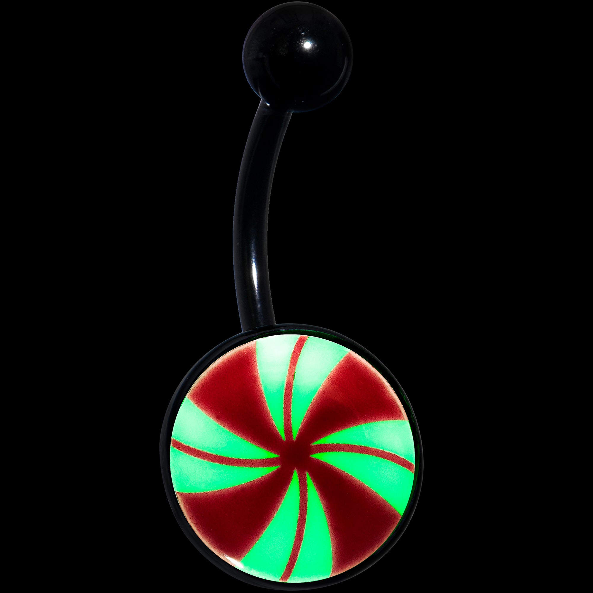 Black Glow in the Dark Holiday Peppermint Candy Stainless Steel Belly Ring lightweight comfortable