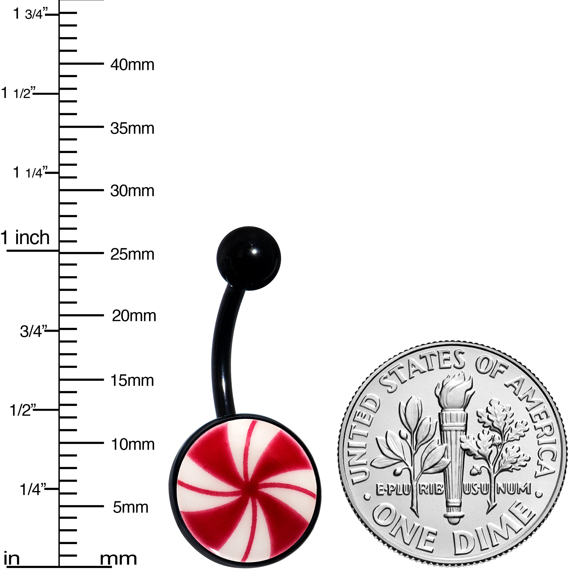 Black Glow in the Dark Holiday Peppermint Candy Stainless Steel Belly Ring stylish jewelry