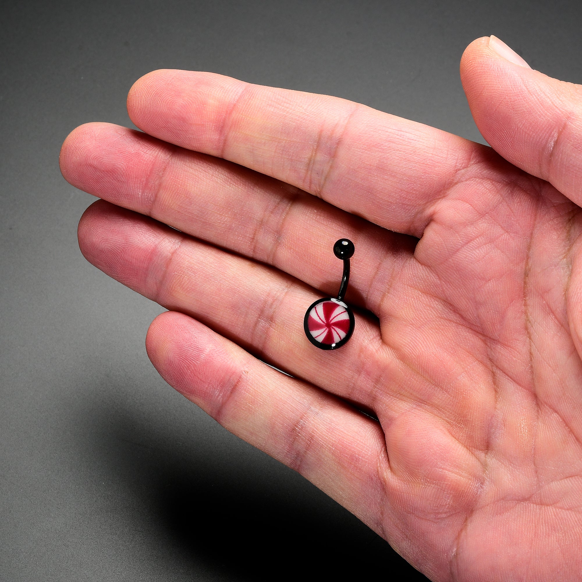 Black Glow in the Dark Holiday Peppermint Candy Stainless Steel Belly Ring handmade design
