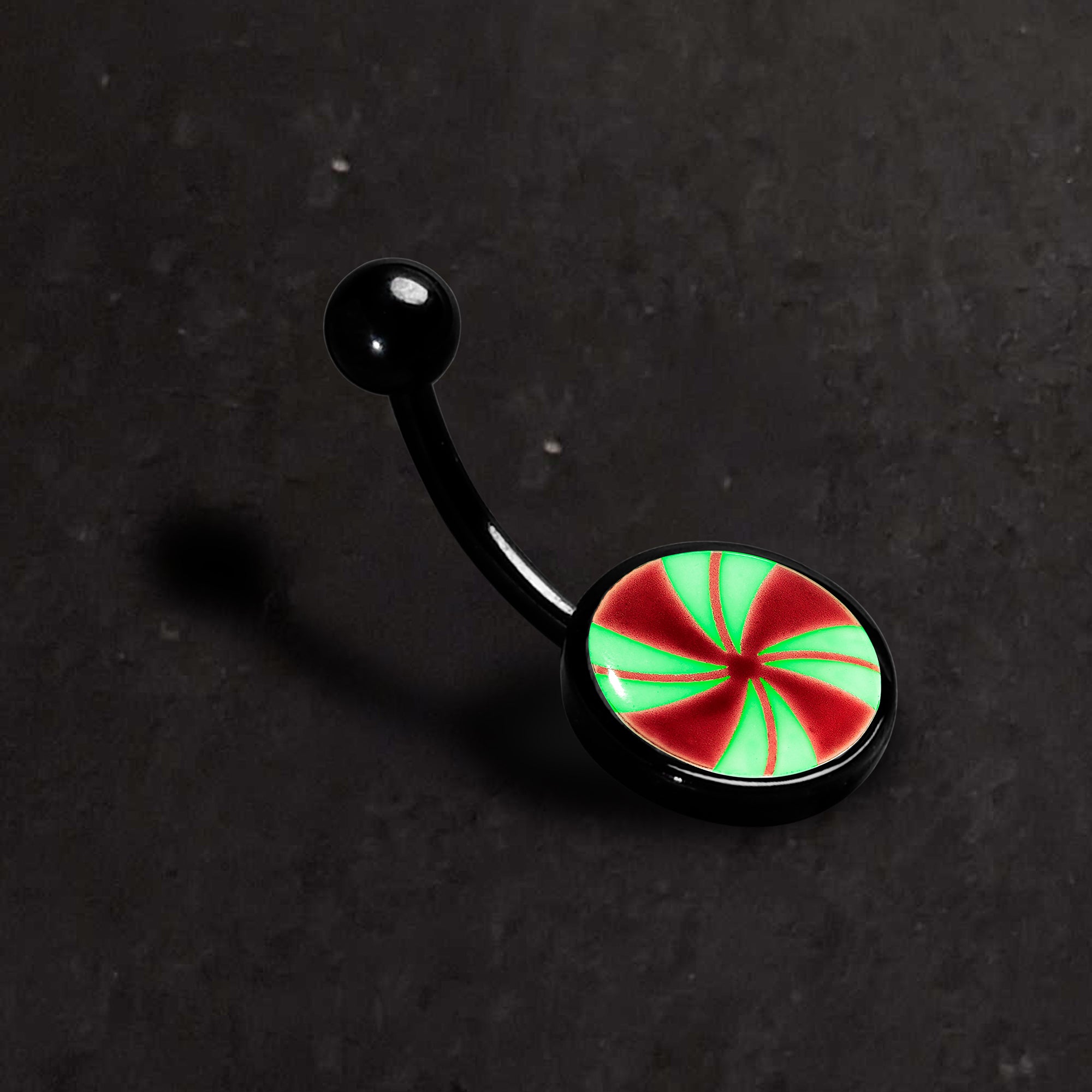 Black Glow in the Dark Holiday Peppermint Candy Stainless Steel Belly Ring stainless steel navel piercing