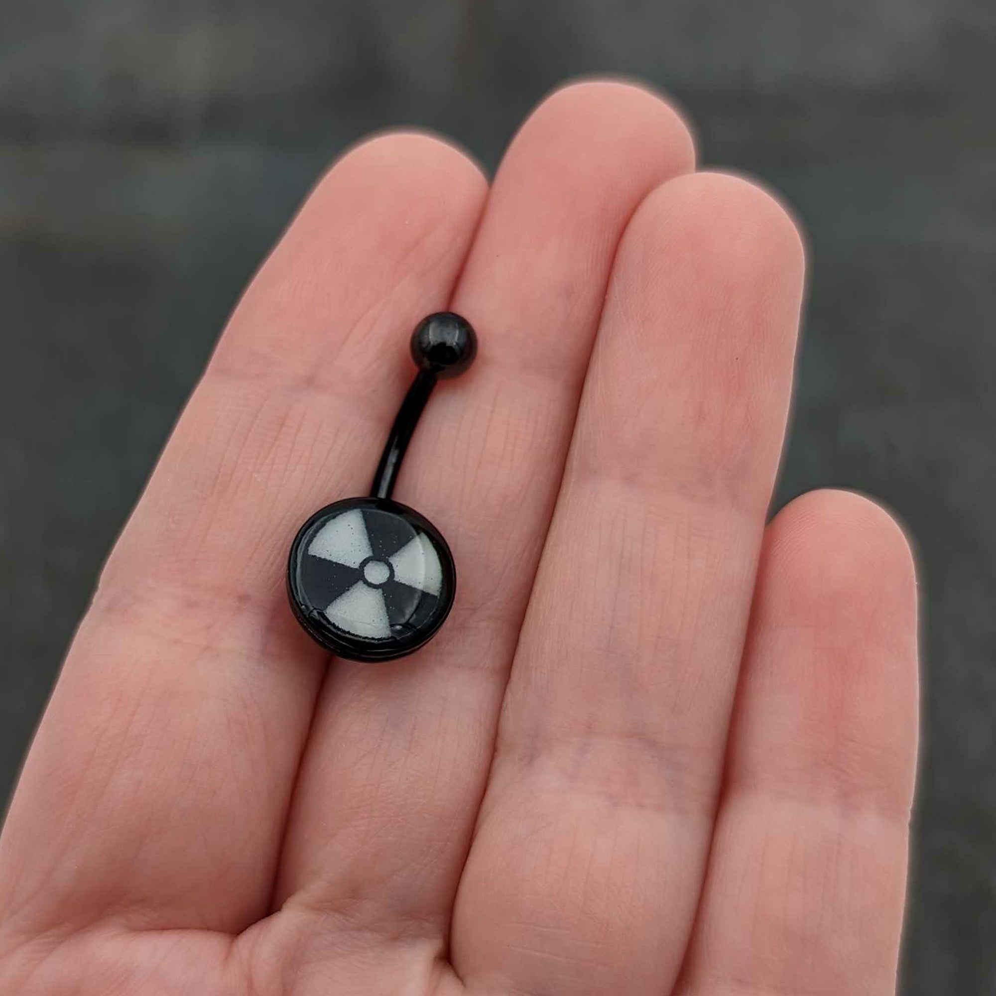 Black Glow in the Dark Radioactive Stainless Steel Belly Ring handmade design