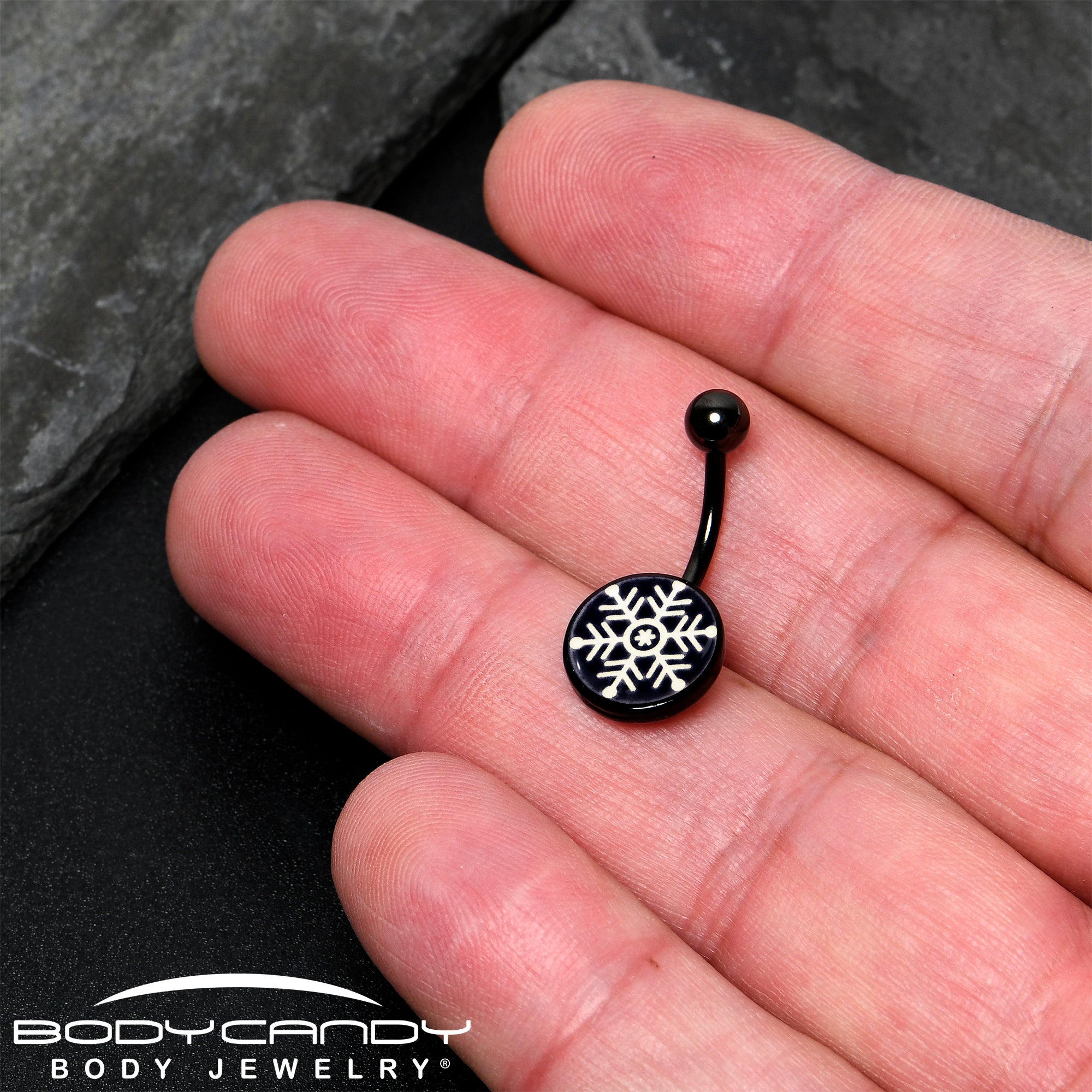 Black Glow in the Dark Holiday Snowflake Stainless Steel Belly Ring stylish jewelry