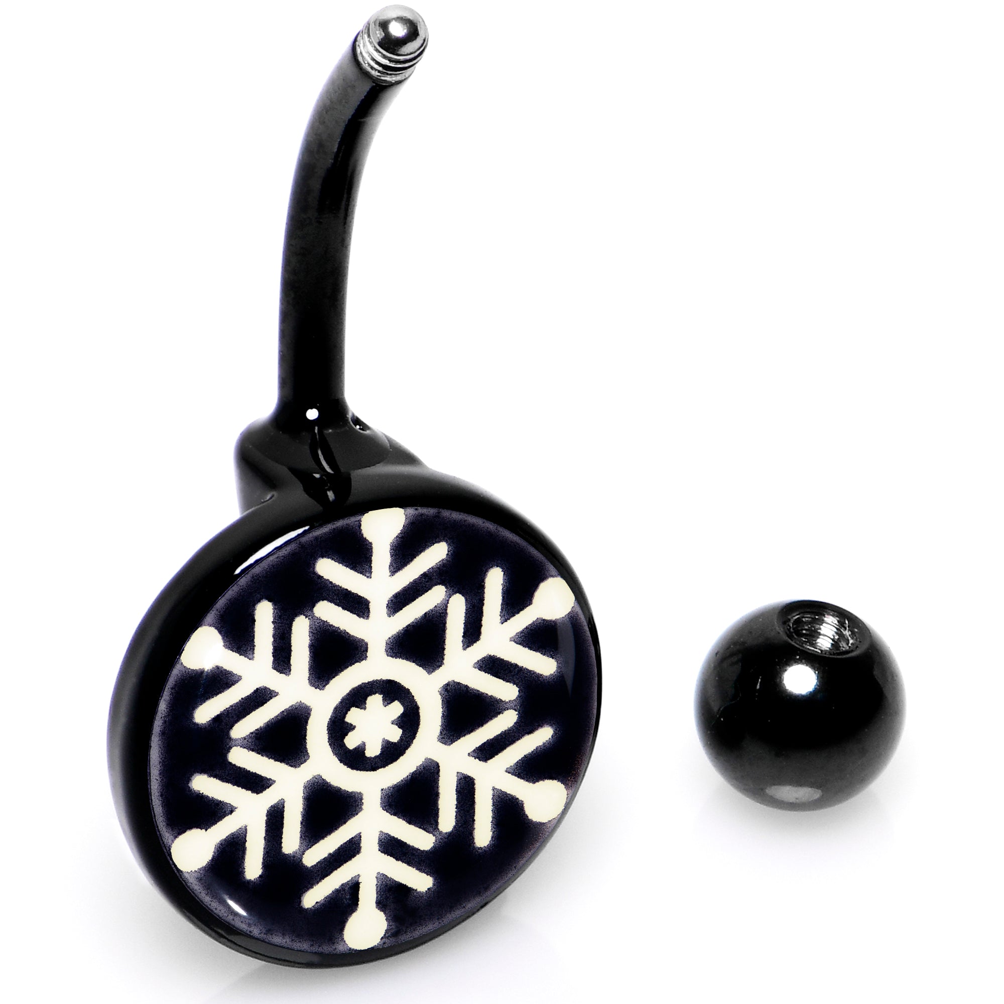 Black Glow in the Dark Holiday Snowflake Stainless Steel Belly Ring stainless steel navel piercing