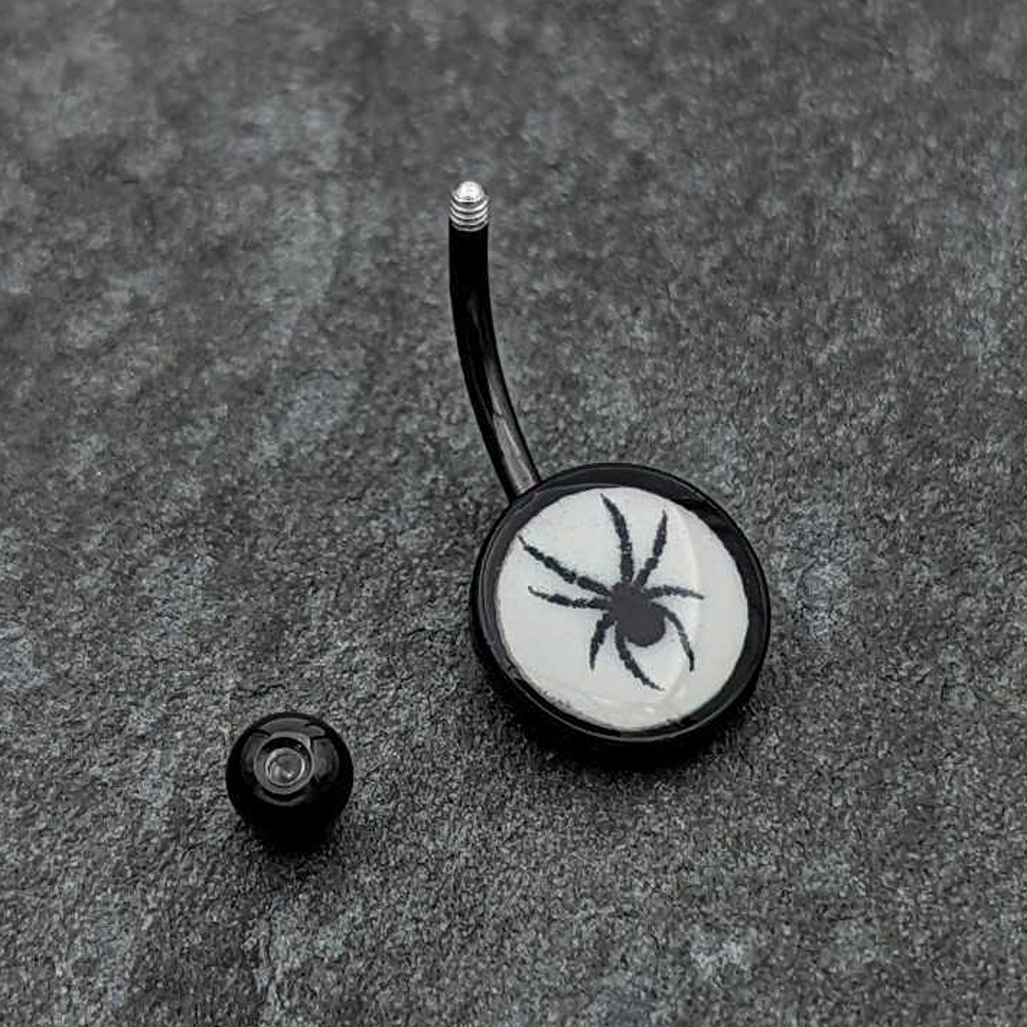 Black Glow in the Dark Black Widow Spider Stainless Steel Belly Ring handmade design