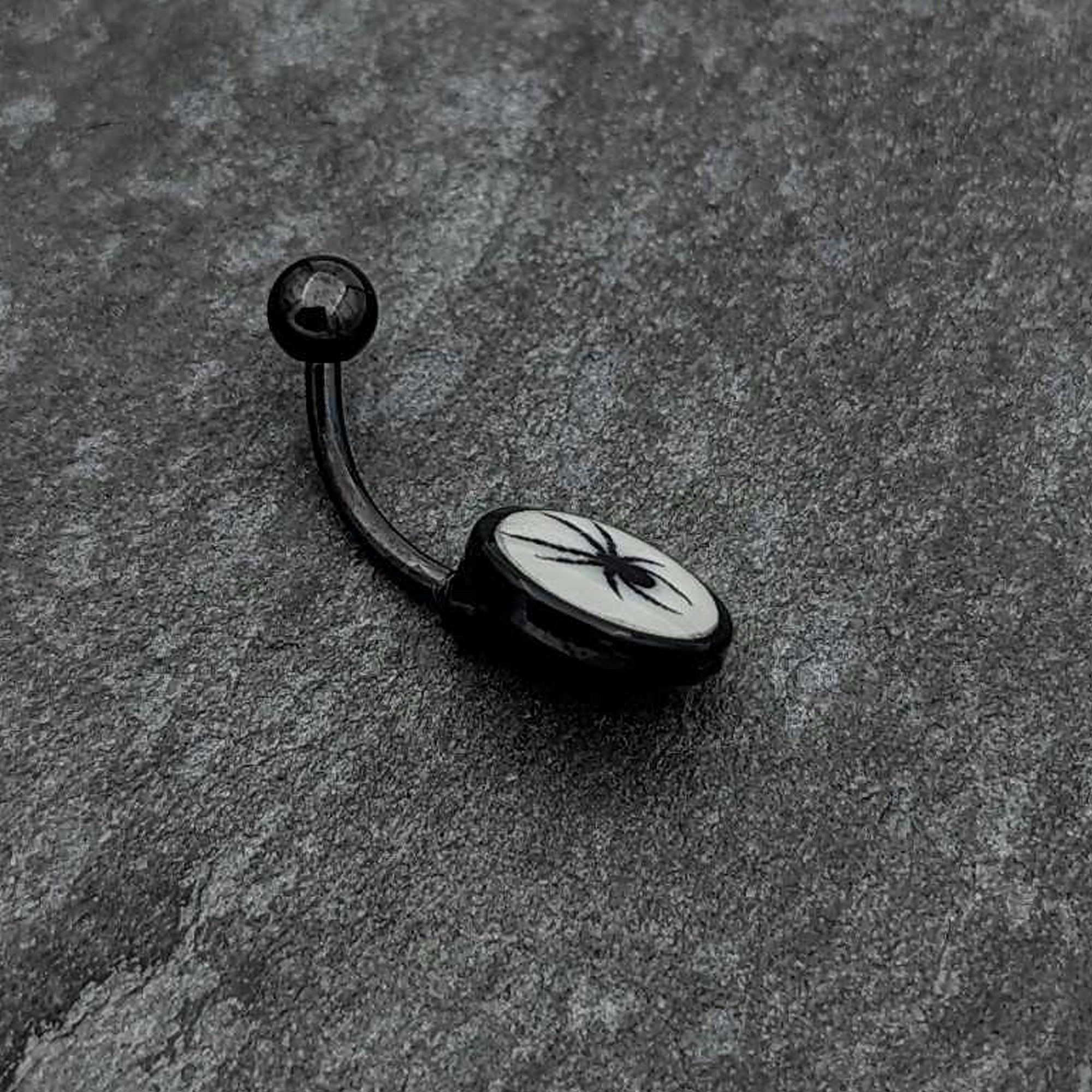 Black Glow in the Dark Black Widow Spider Stainless Steel Belly Ring perfect for sensitive skin