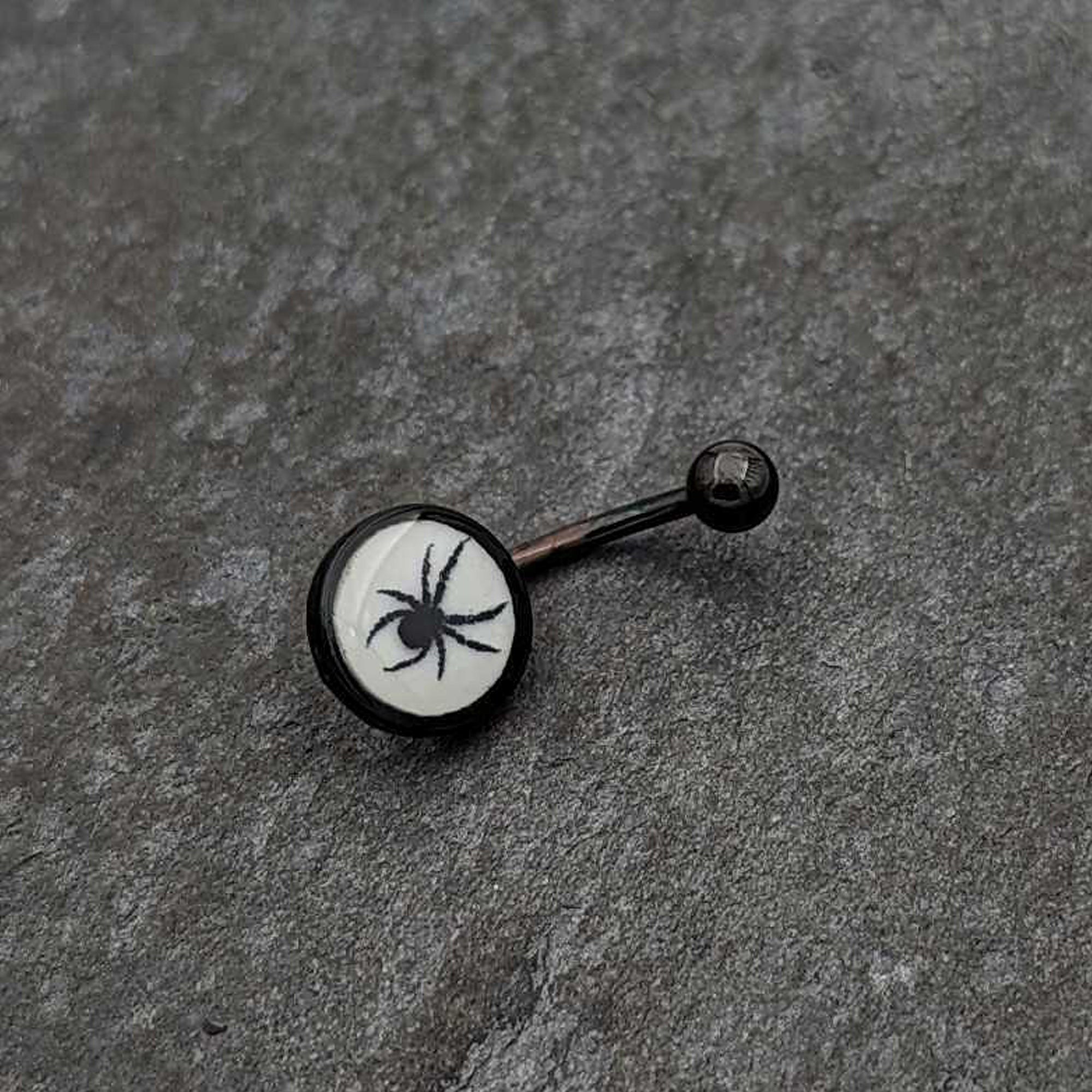 Black Glow in the Dark Black Widow Spider Stainless Steel Belly Ring custom design option
