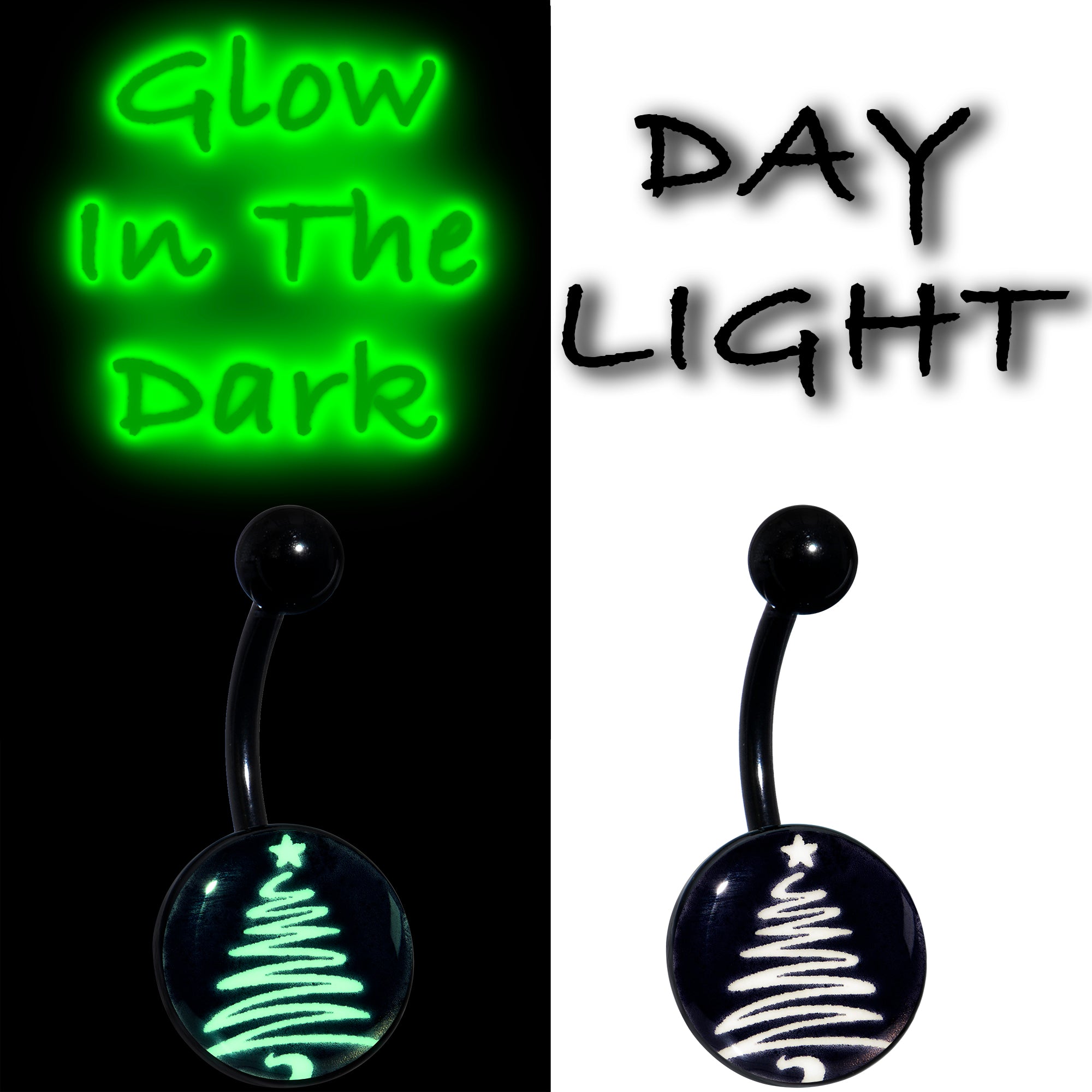 Black Glow in the Dark Holiday Christmas Tree Stainless Steel Belly Ring lightweight comfortable