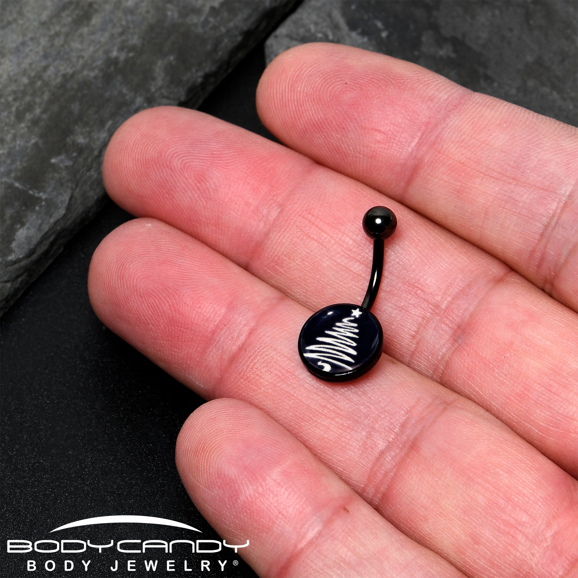 Black Glow in the Dark Holiday Christmas Tree Stainless Steel Belly Ring stylish jewelry