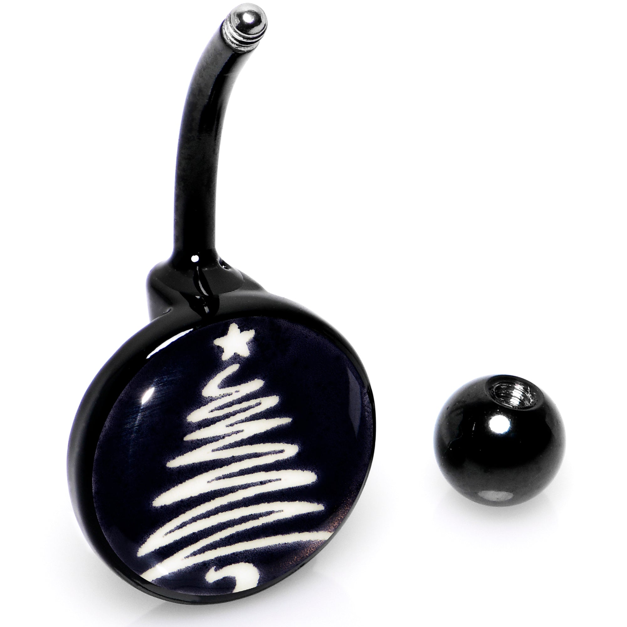 Black Glow in the Dark Holiday Christmas Tree Stainless Steel Belly Ring stainless steel navel piercing