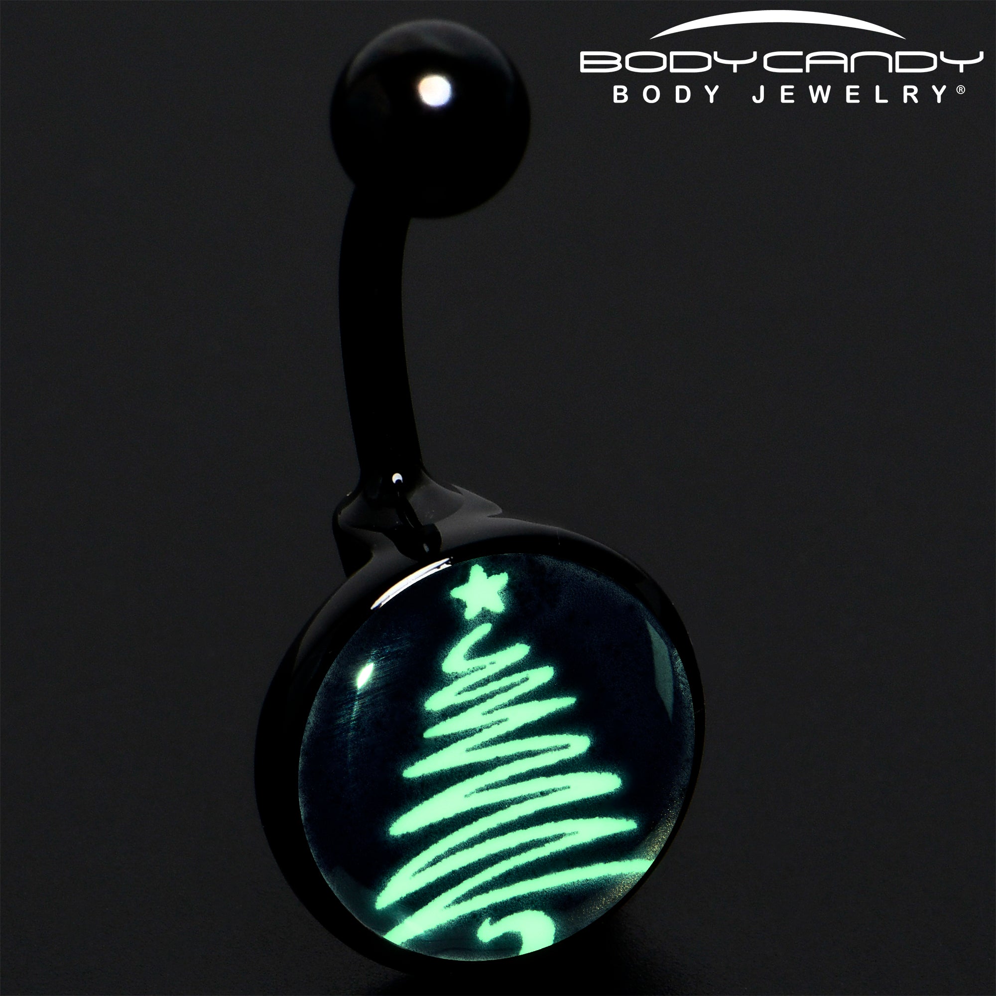 Black Glow in the Dark Holiday Christmas Tree Stainless Steel Belly Ring perfect for sensitive skin