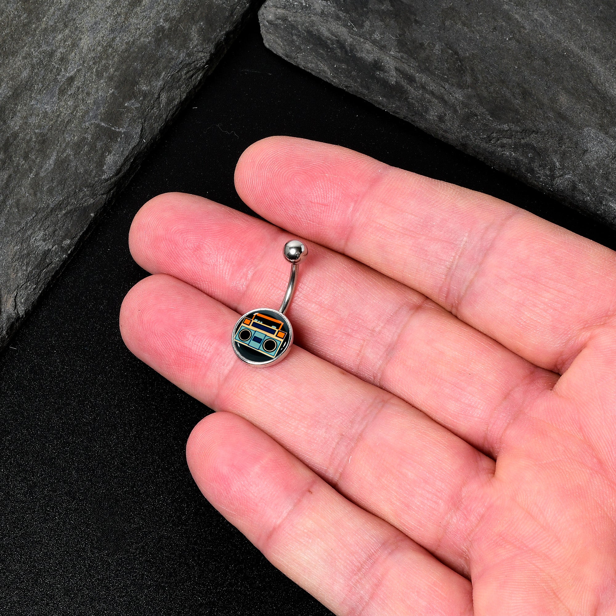 Retro Boombox Stainless Steel Belly Ring stainless steel navel piercing