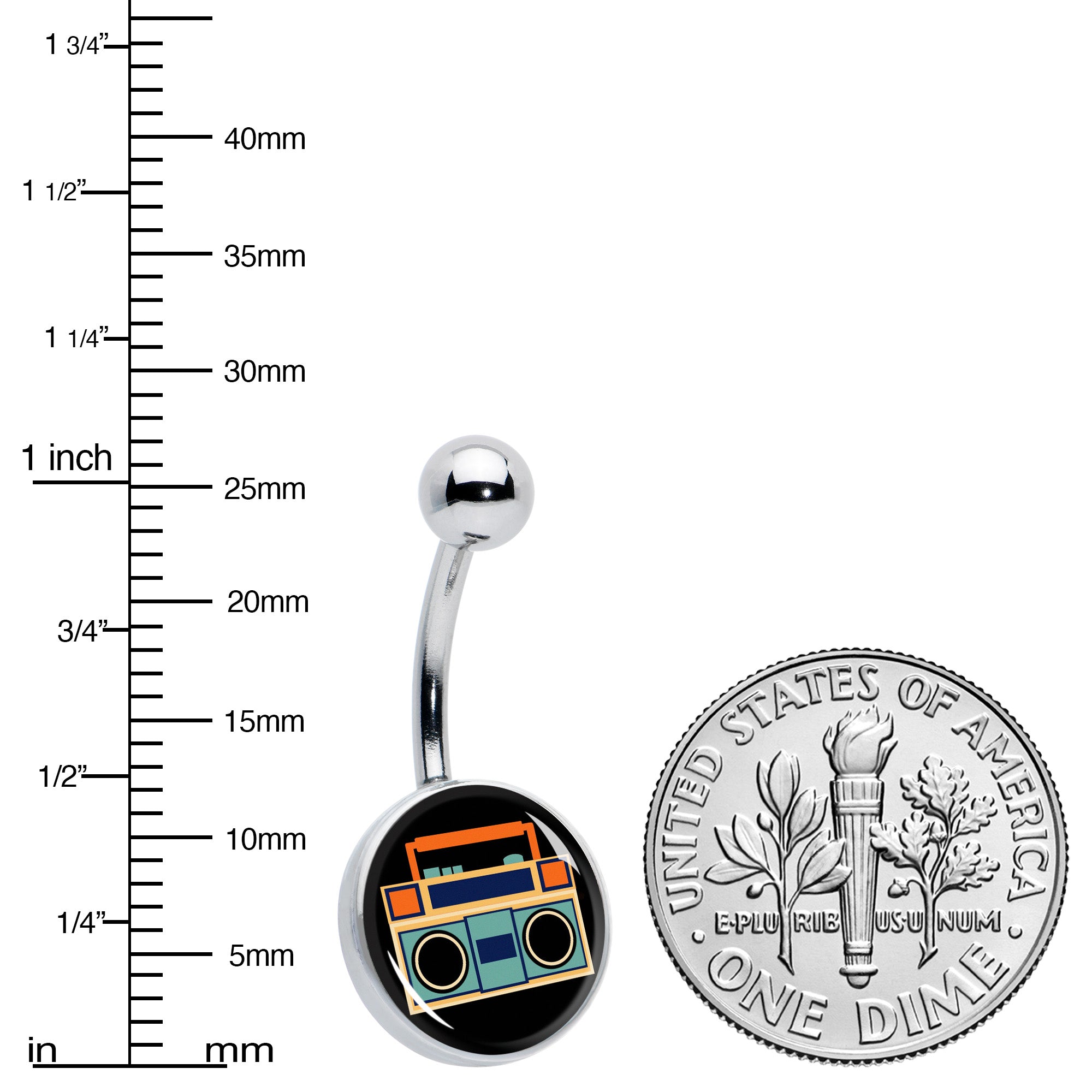 Retro Boombox Stainless Steel Belly Ring perfect for sensitive skin