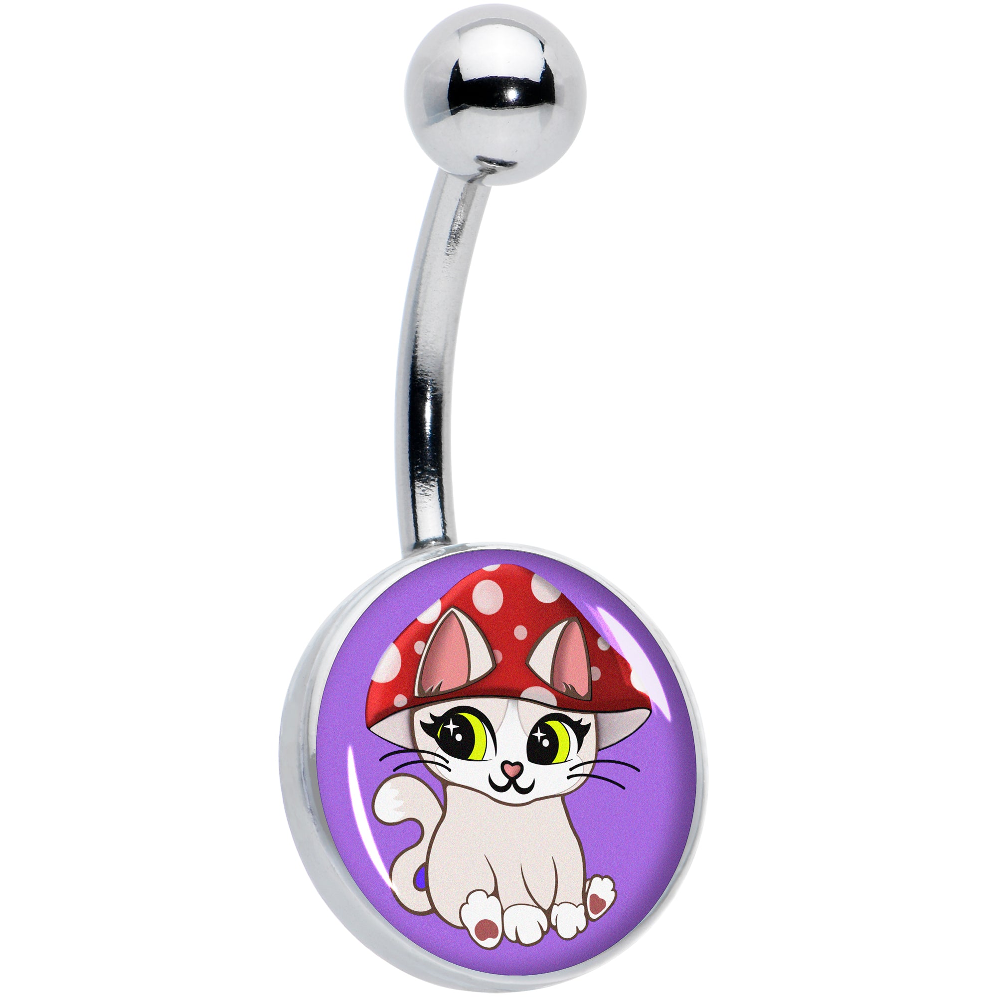 Polka Dot Mushroom Hat Cat Hypoallergenic Stainless Steel Belly Ring