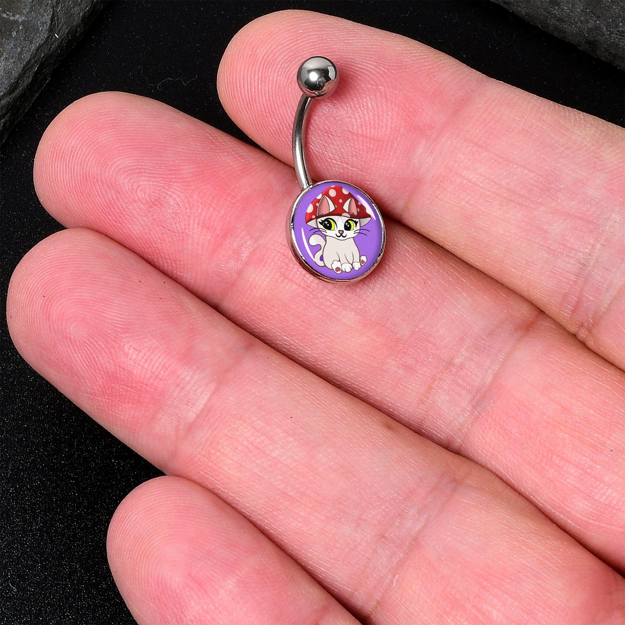 Polka Dot Mushroom Hat Cat Stainless Steel Belly Ring lightweight comfortable