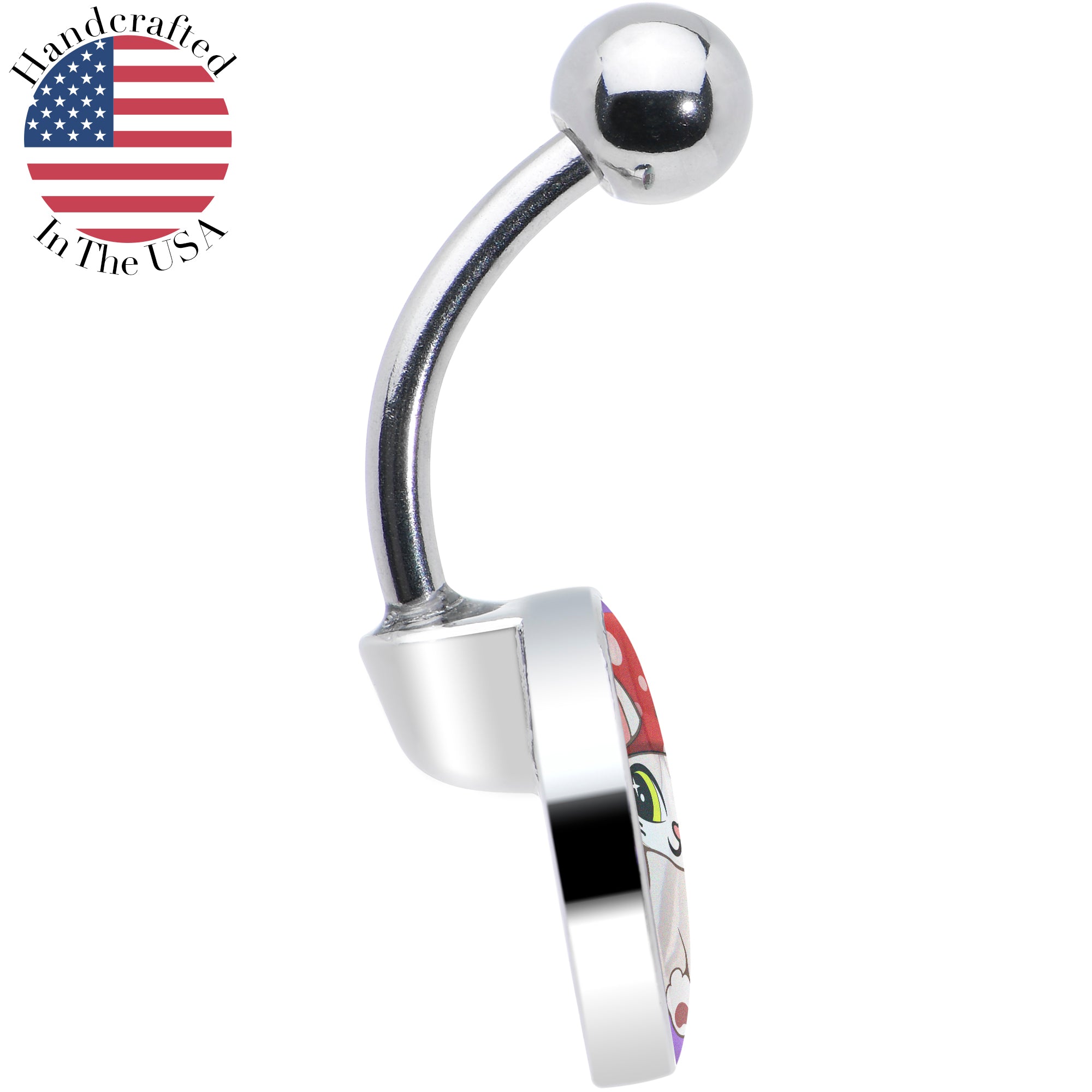 Polka Dot Mushroom Hat Cat Stainless Steel Belly Ring custom design option