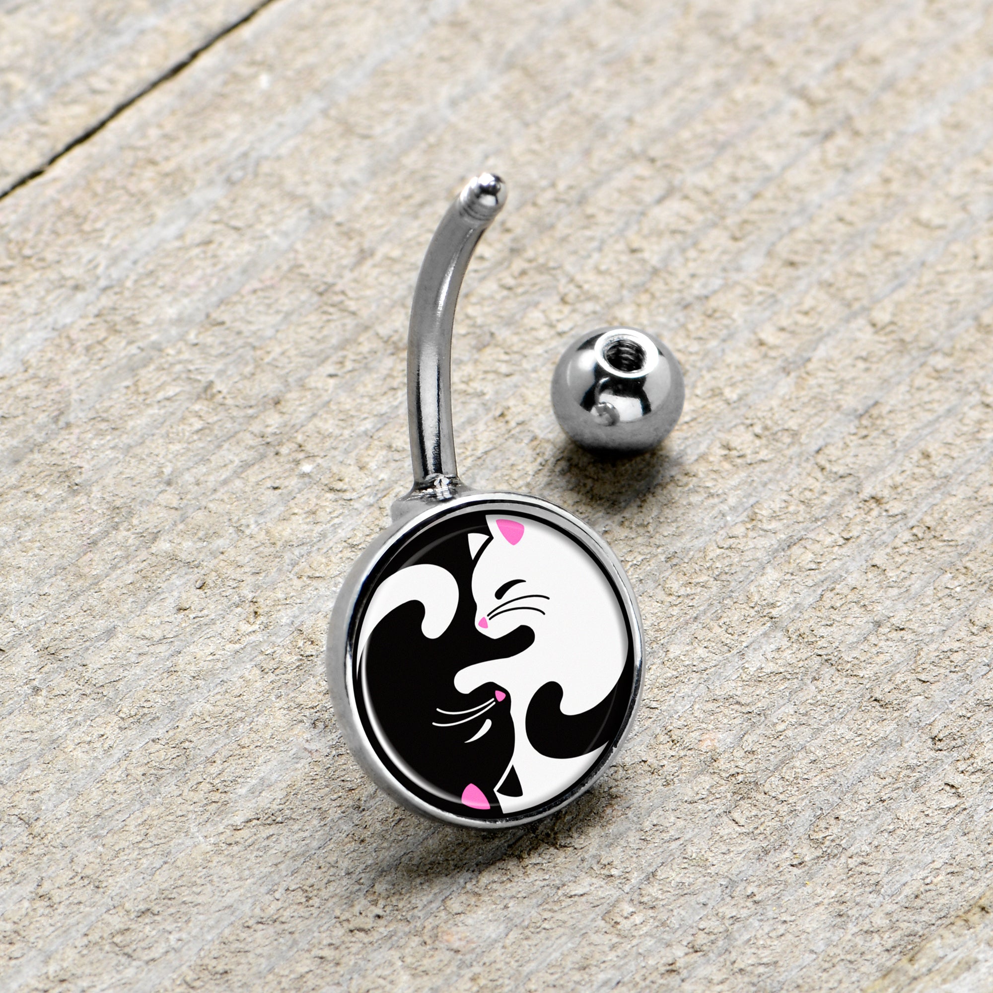 Cute Kitty Cat Yin Yang Stainless Steel Belly Ring stylish jewelry