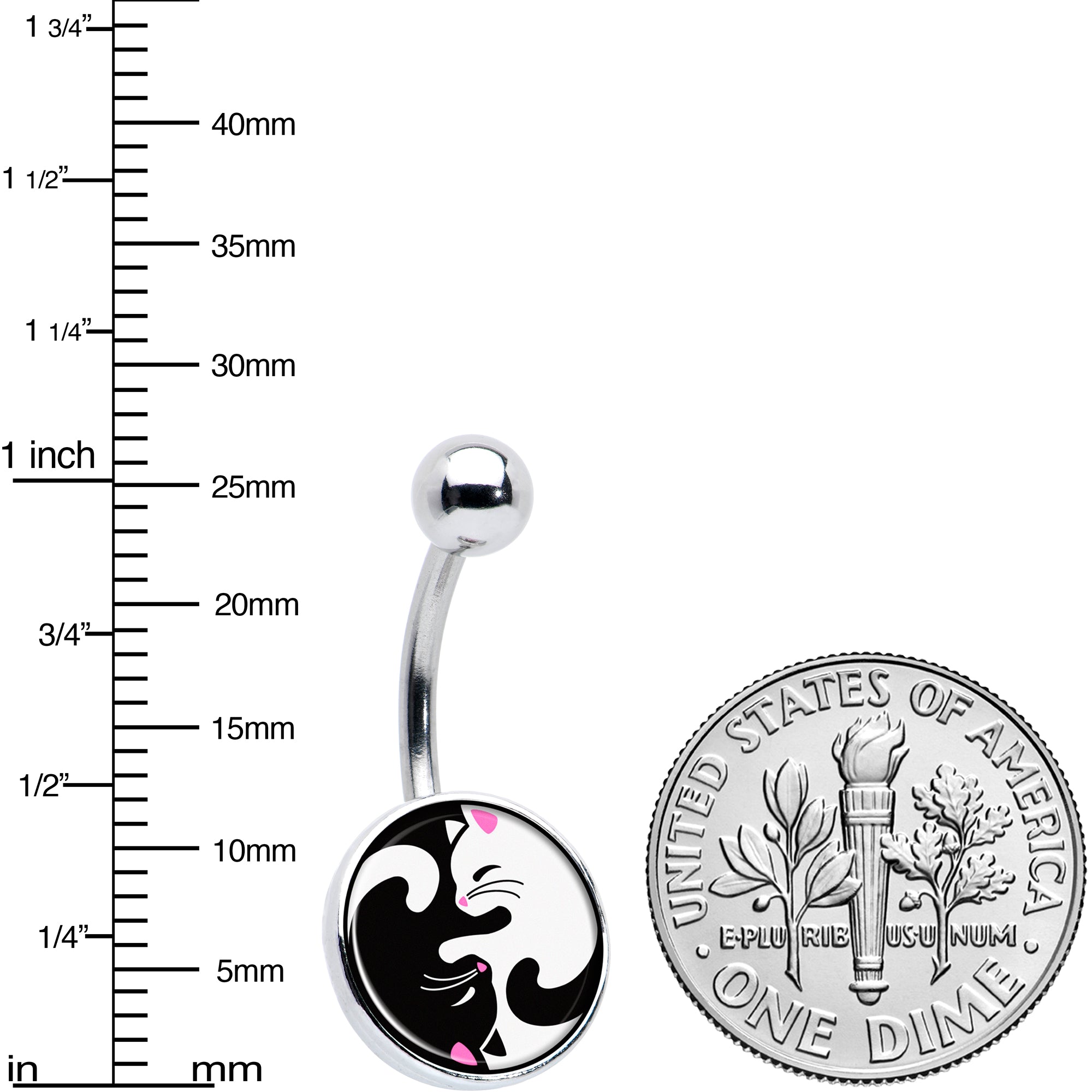 Cute Kitty Cat Yin Yang Stainless Steel Belly Ring perfect for sensitive skin