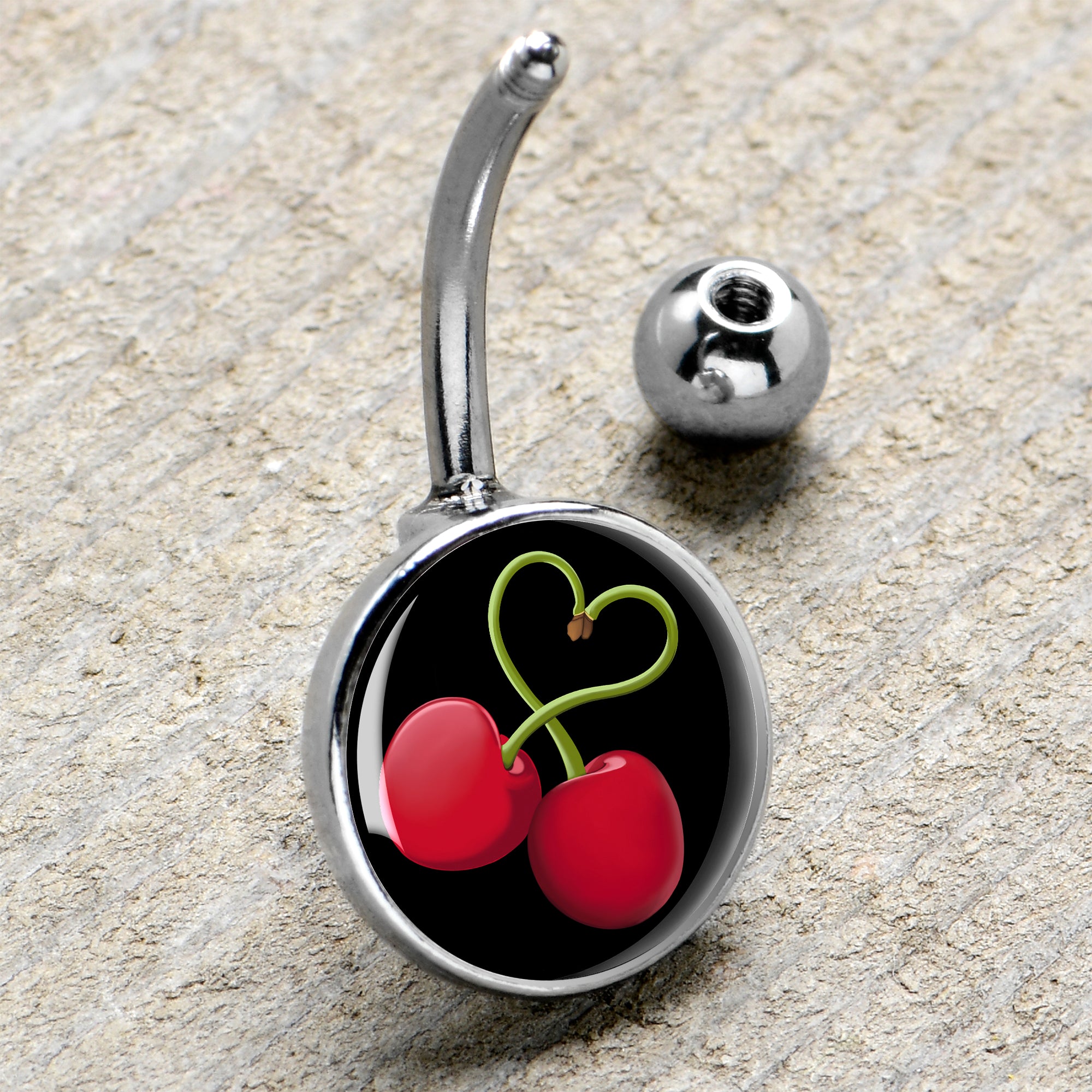 Cherry Heart Stainless Steel Belly Ring handmade design
