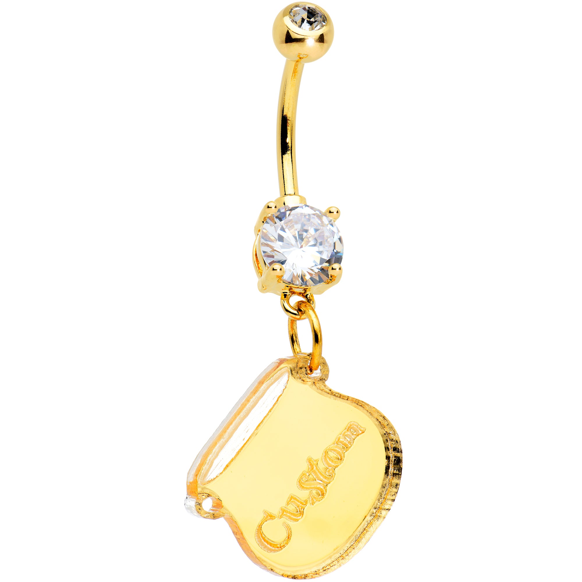 Custom Clear Gem Gold Tone Pot of Gold St Patricks Dangle Hypoallergenic Stainless Steel Belly Ring