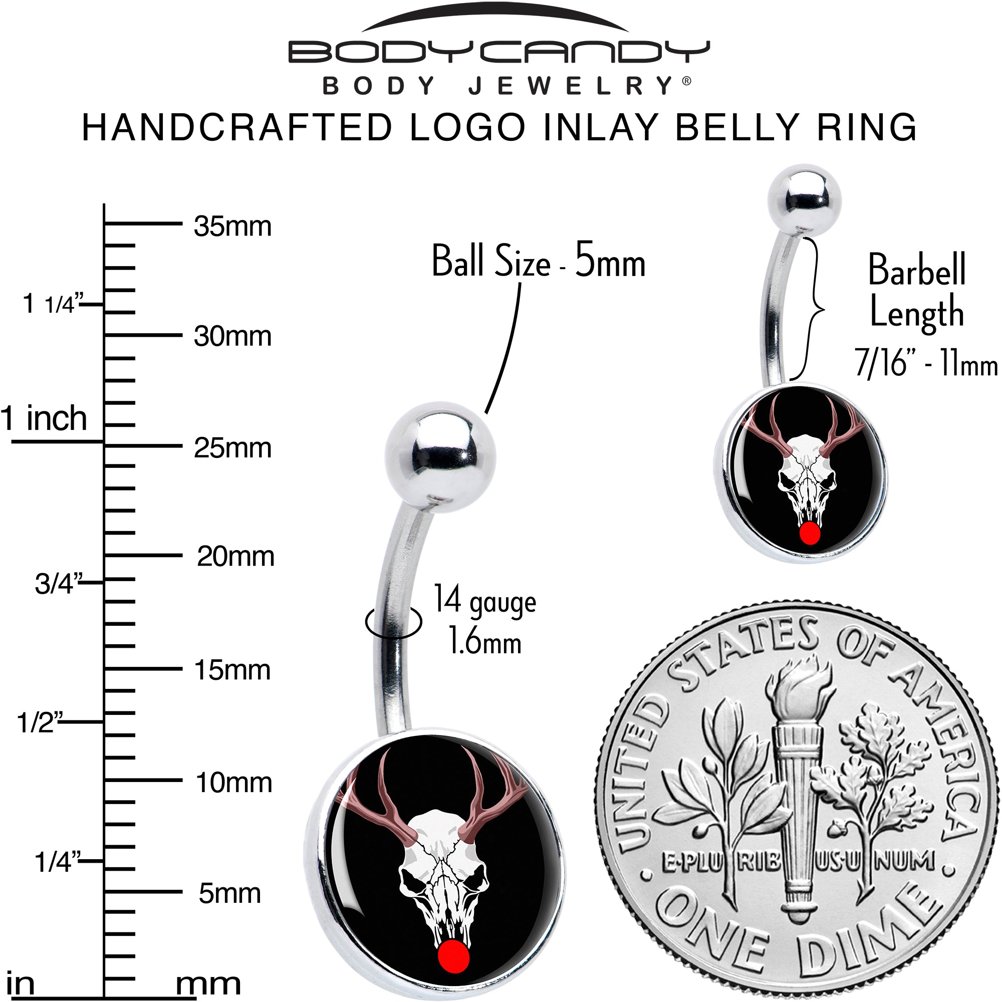 Holiday Dead Nosed Reindeer Stainless Steel Belly Ring stainless steel navel piercing
