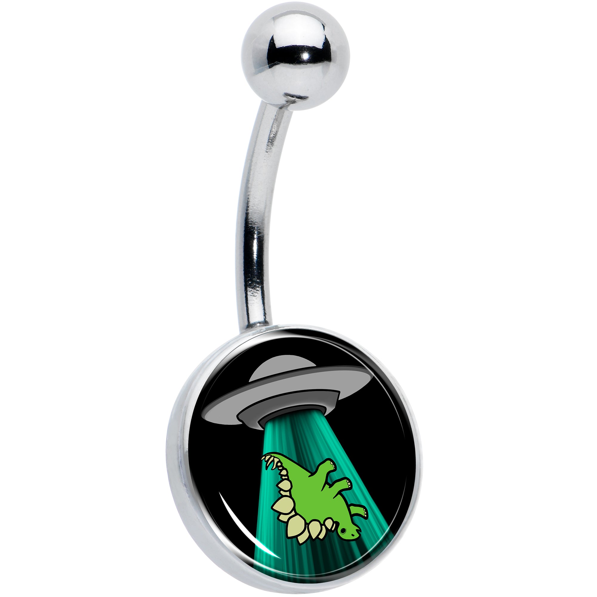 Alien UFO Dinosaur Abduction Hypoallergenic Stainless Steel Belly Ring