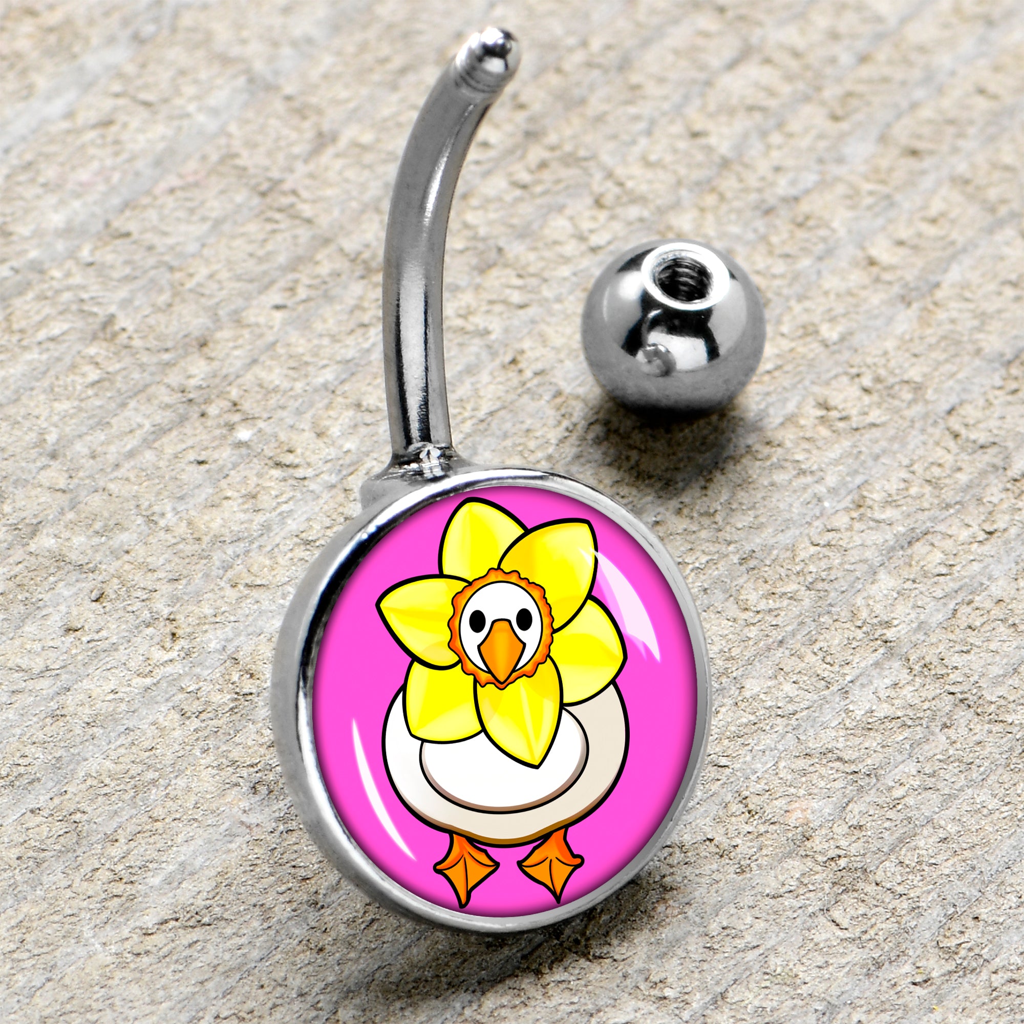 Daffodil Duck Stainless Steel Belly Ring handmade design