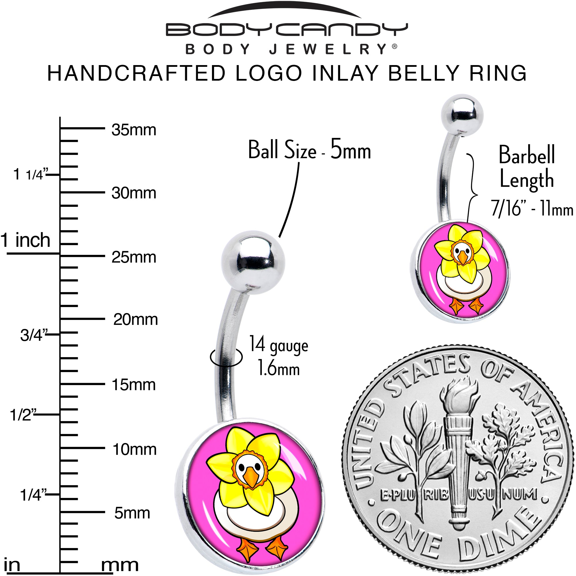 Daffodil Duck Stainless Steel Belly Ring perfect for sensitive skin