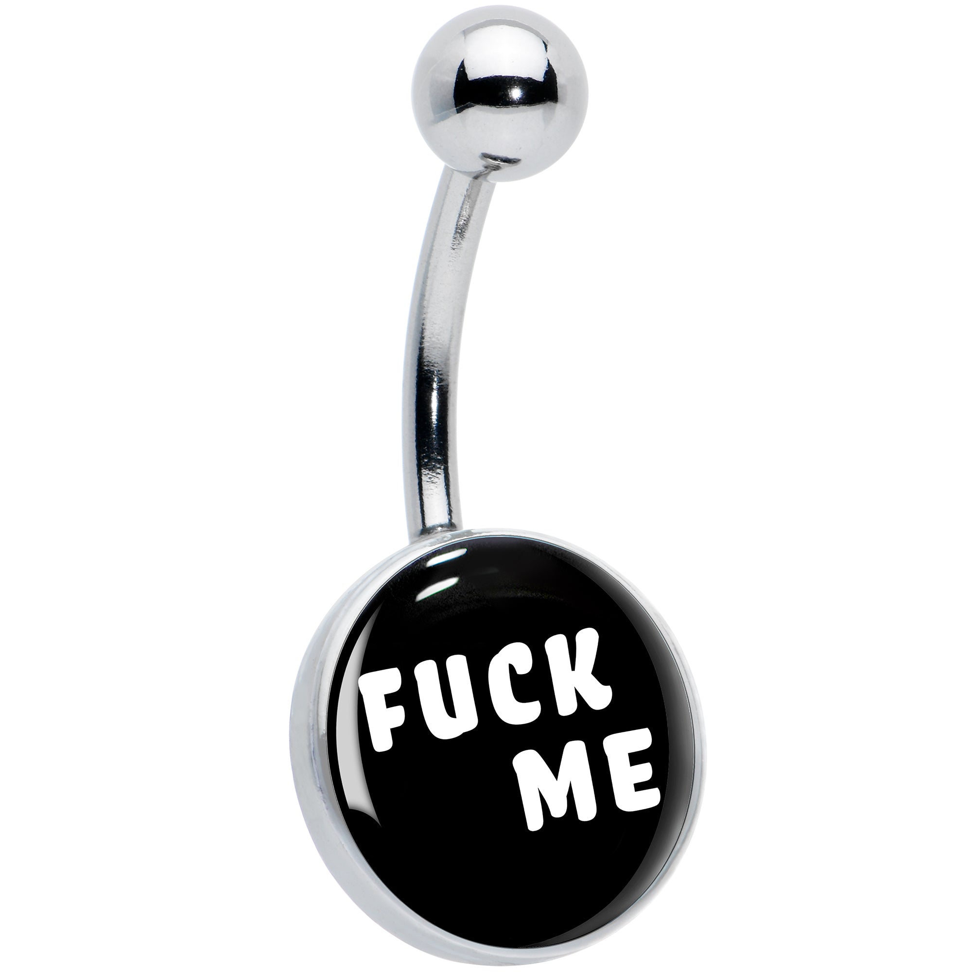 F*ck Me Black White Hypoallergenic Stainless Steel Belly Ring