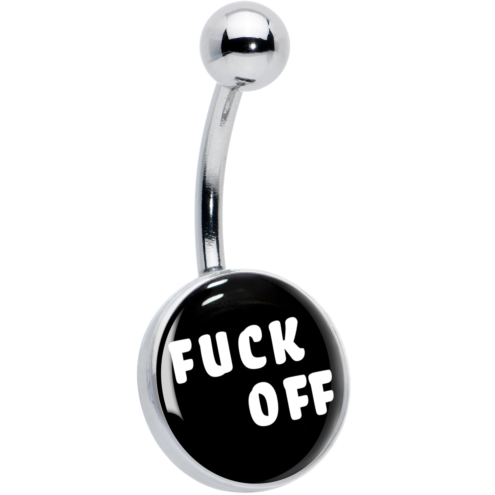 White Letters F*ck Off Hypoallergenic Stainless Steel Belly Ring