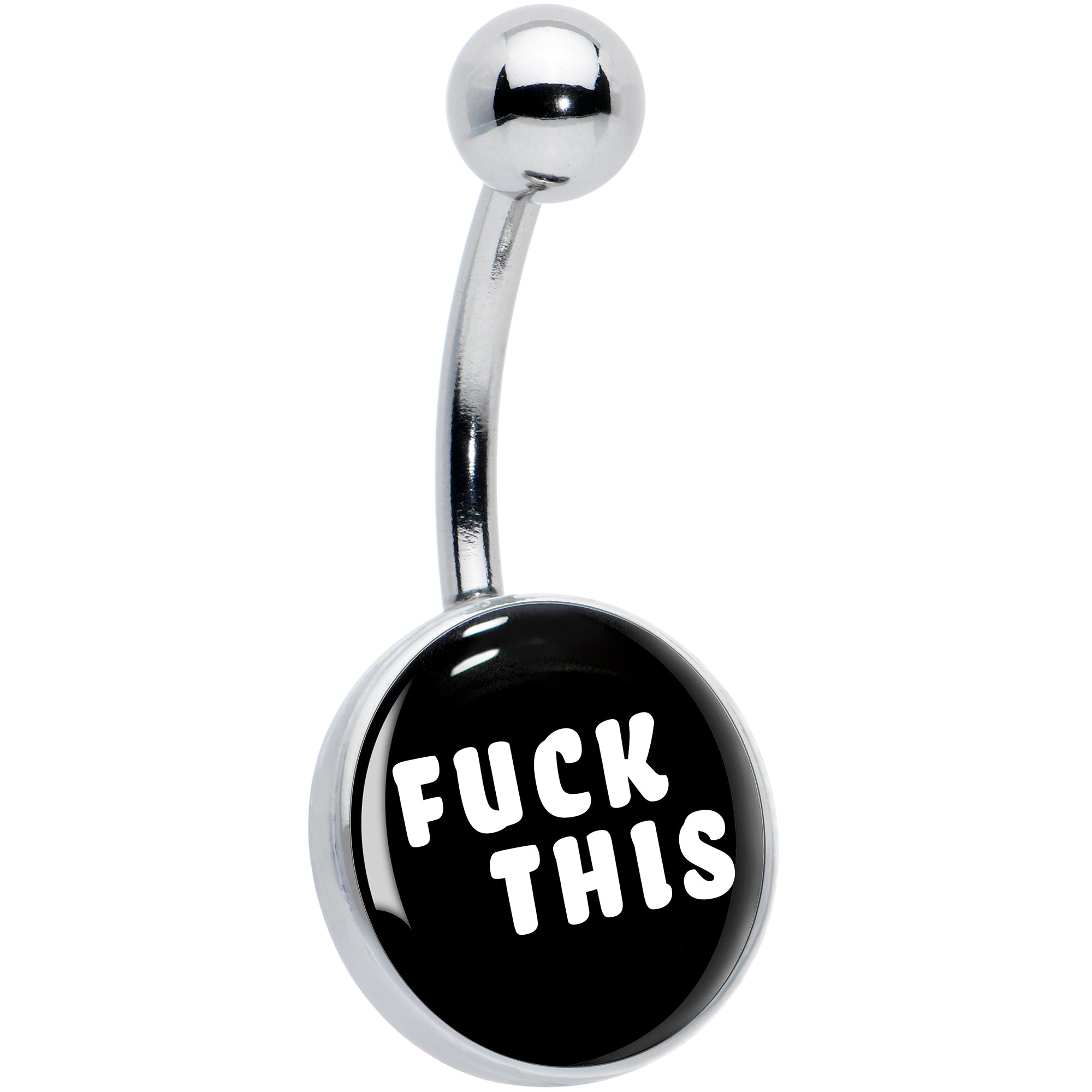 F*ck This Black White Hypoallergenic Stainless Steel Belly Ring