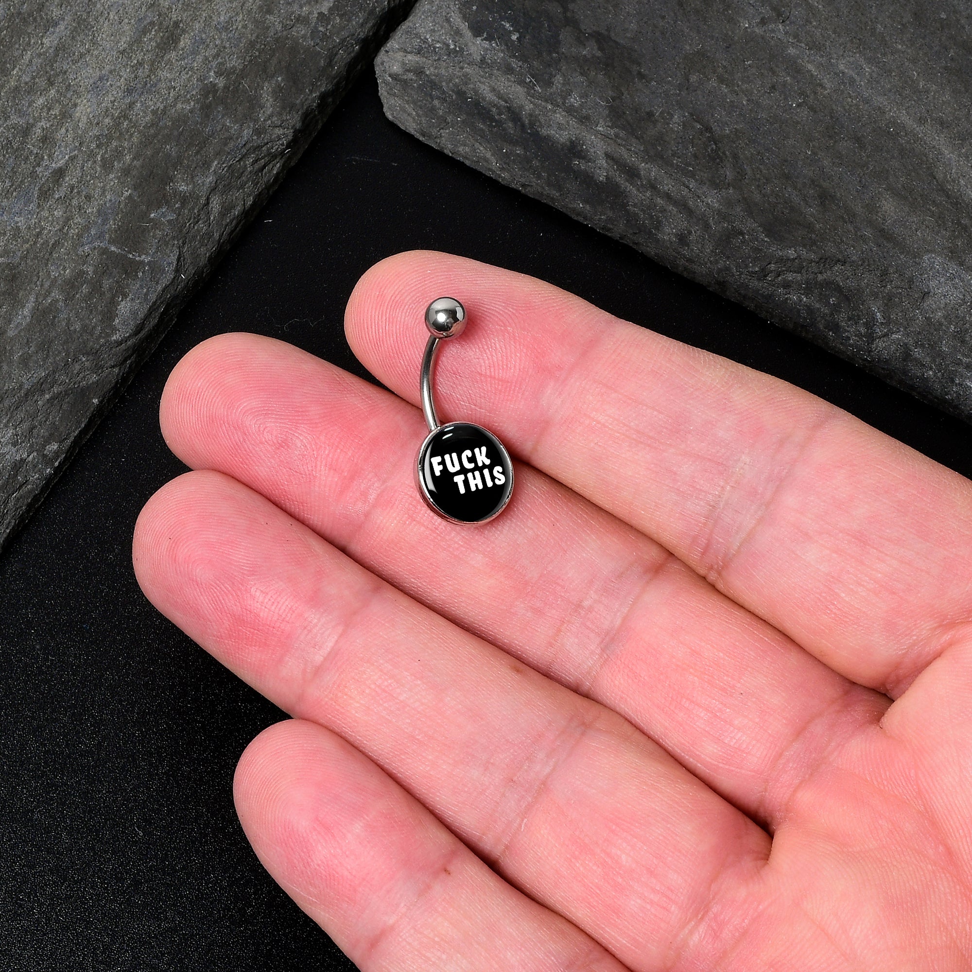 F*ck This Black White Stainless Steel Belly Ring lightweight comfortable