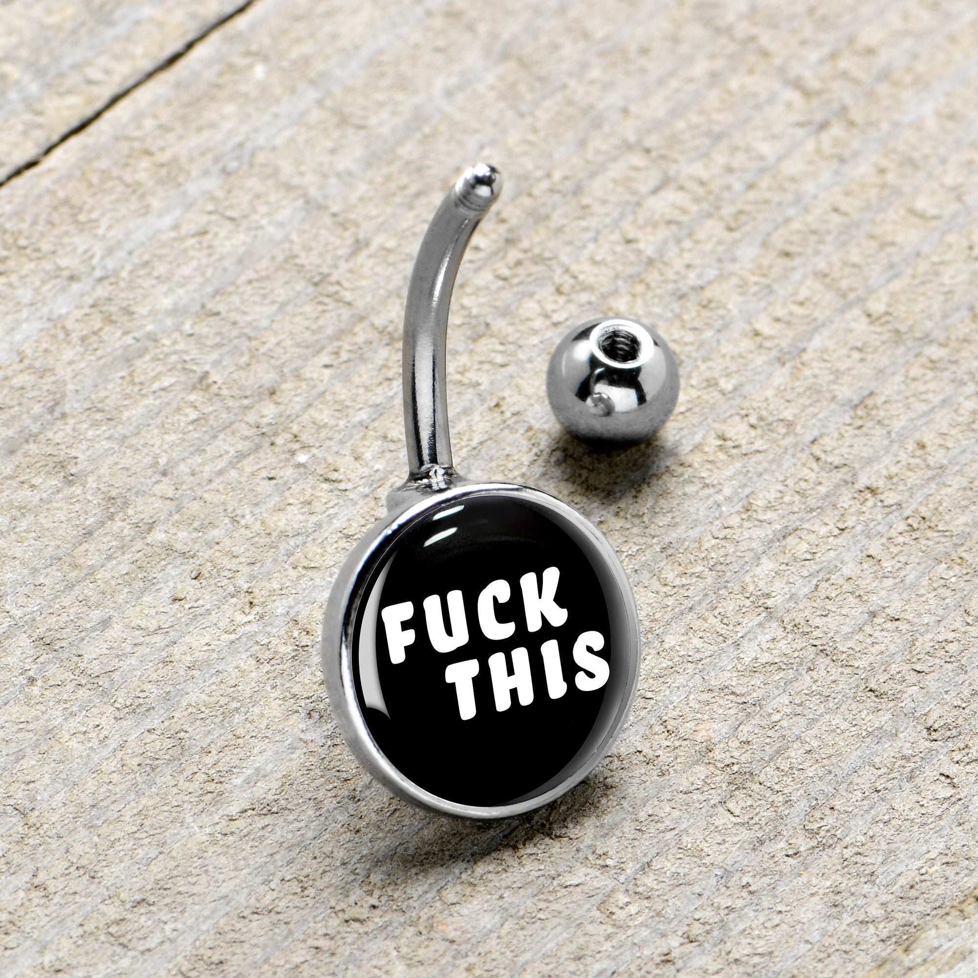 F*ck This Black White Stainless Steel Belly Ring handmade design