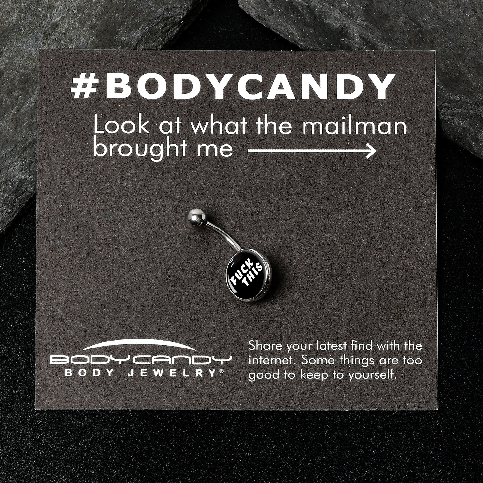 F*ck This Black White Stainless Steel Belly Ring stainless steel navel piercing