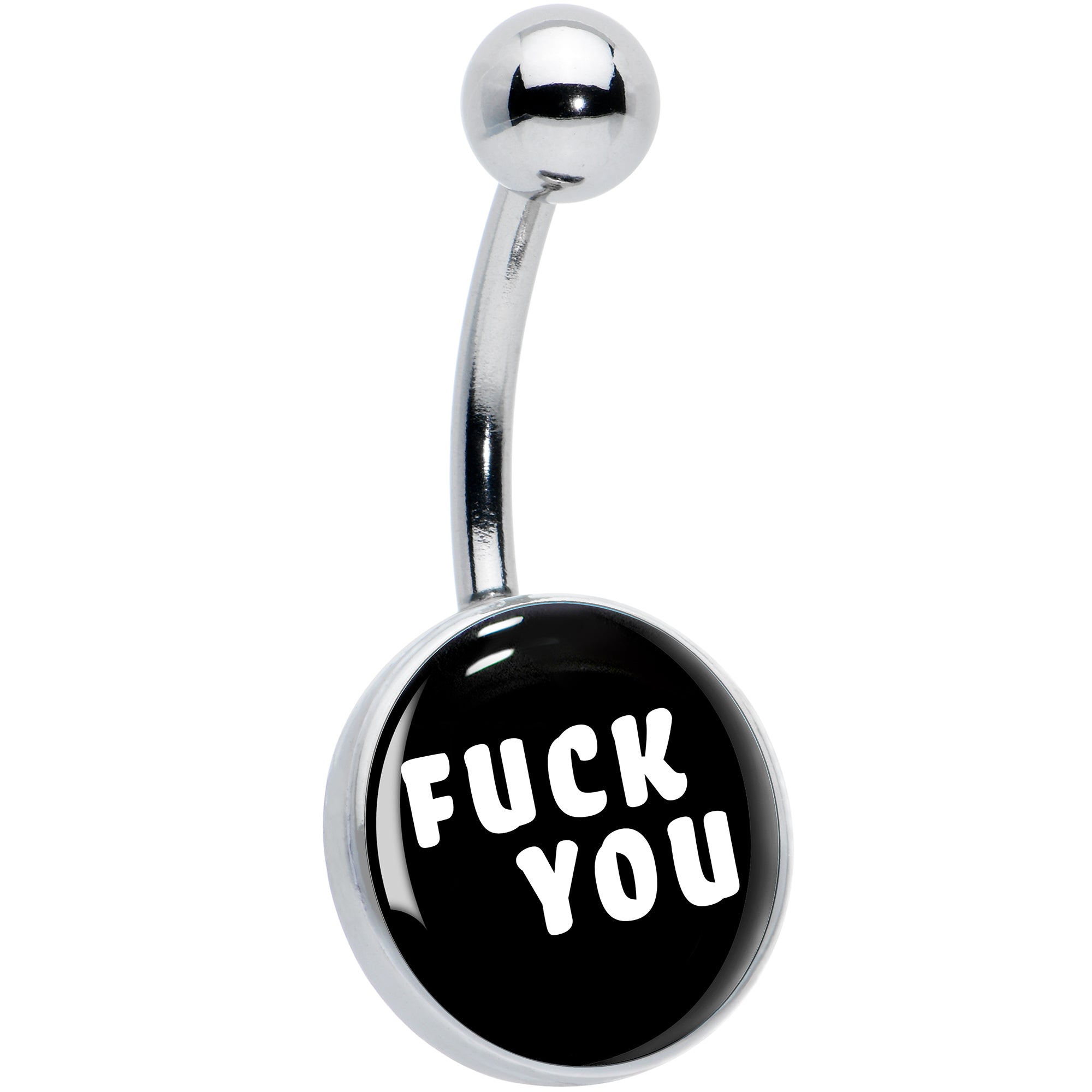 F*ck You Black White Hypoallergenic Stainless Steel Belly Ring