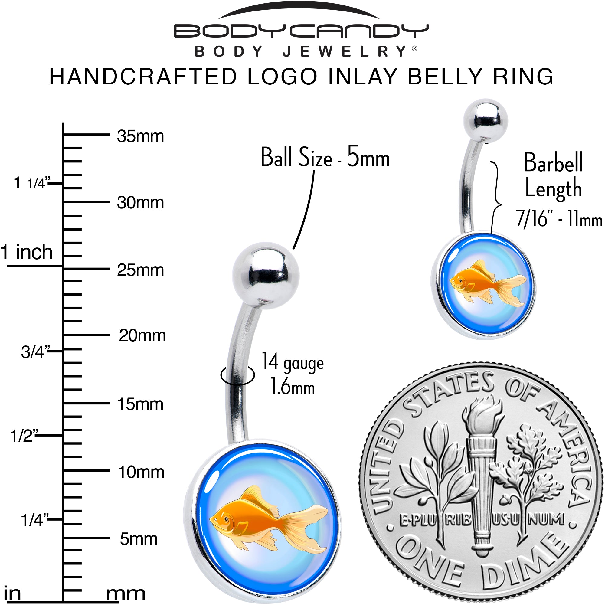 Gold Fish Stainless Steel Belly Ring perfect for sensitive skin