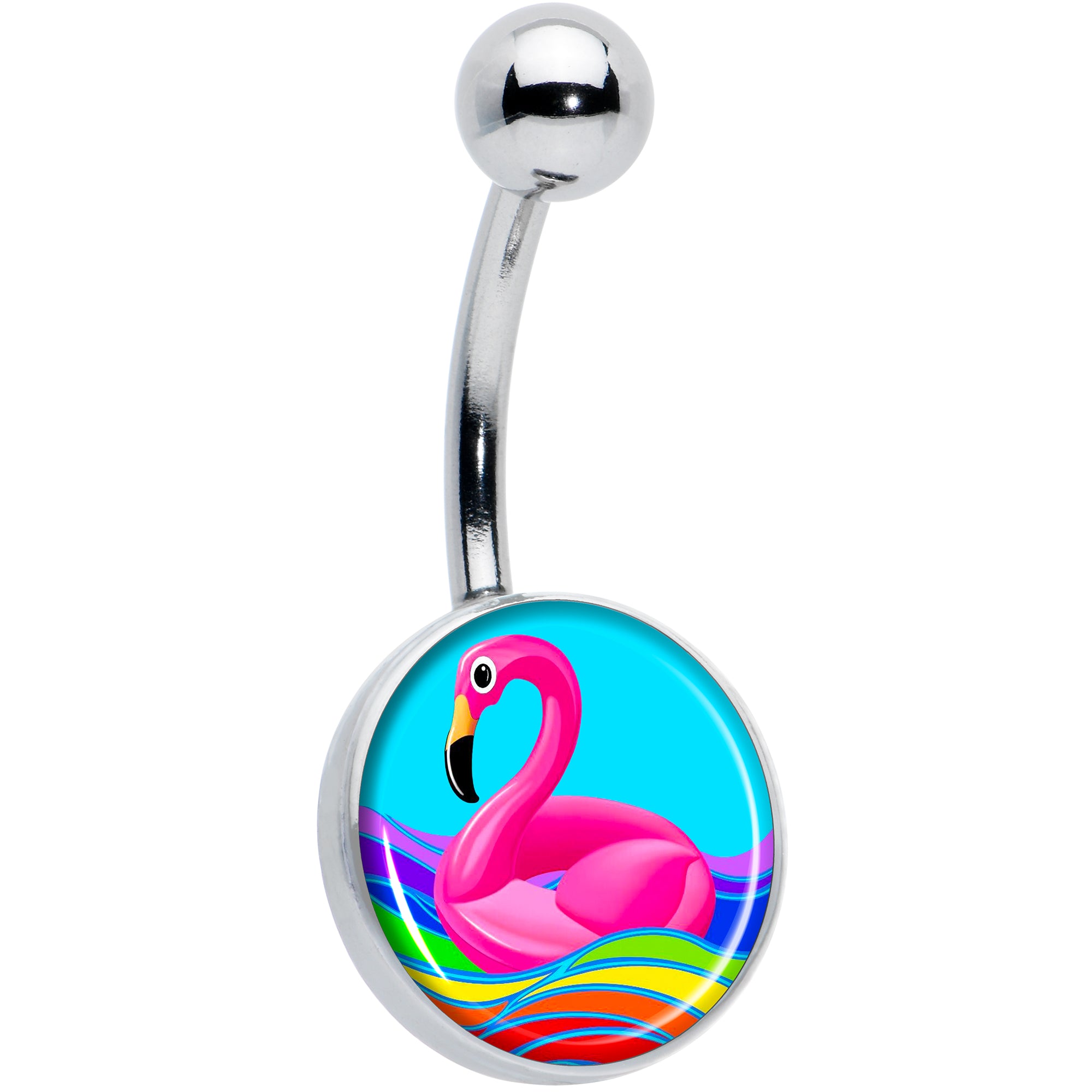 Rainbow Sea Floating Flamingo Hypoallergenic Stainless Steel Belly Ring