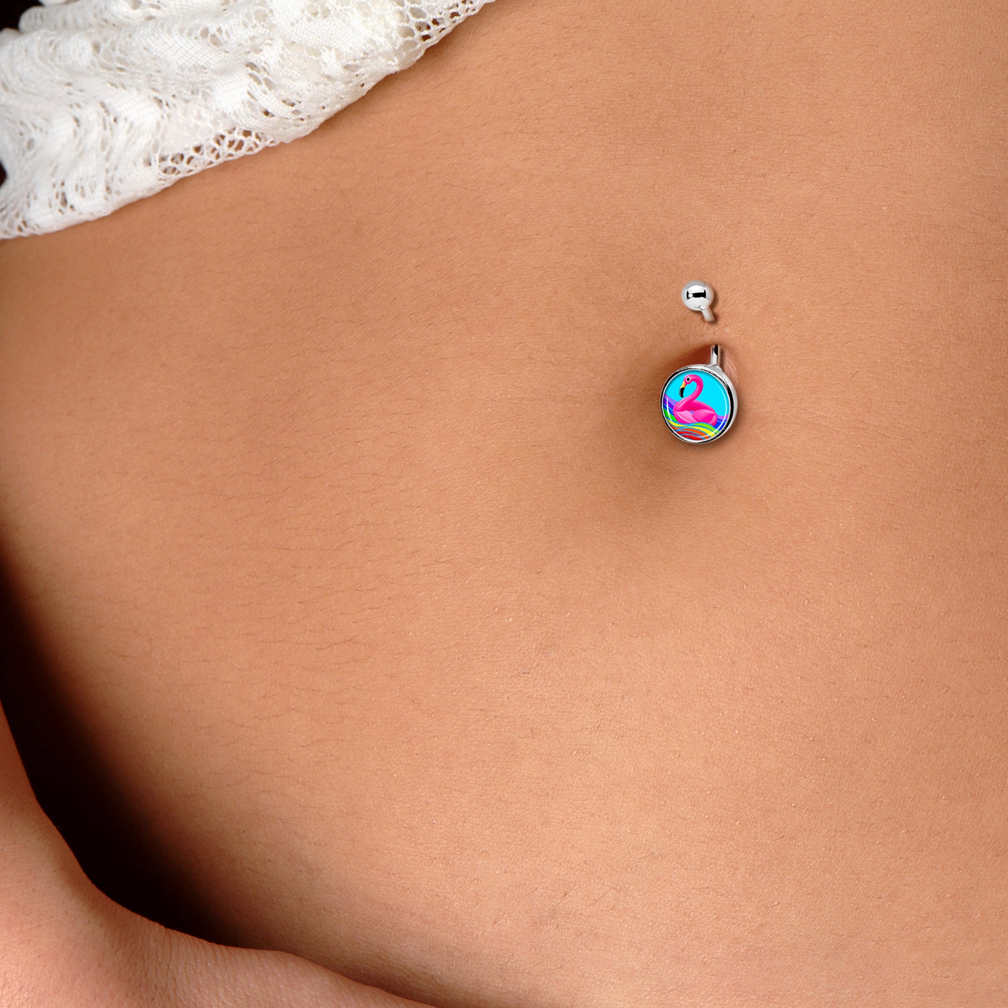 Rainbow Sea Floating Flamingo Stainless Steel Belly Ring lightweight comfortable