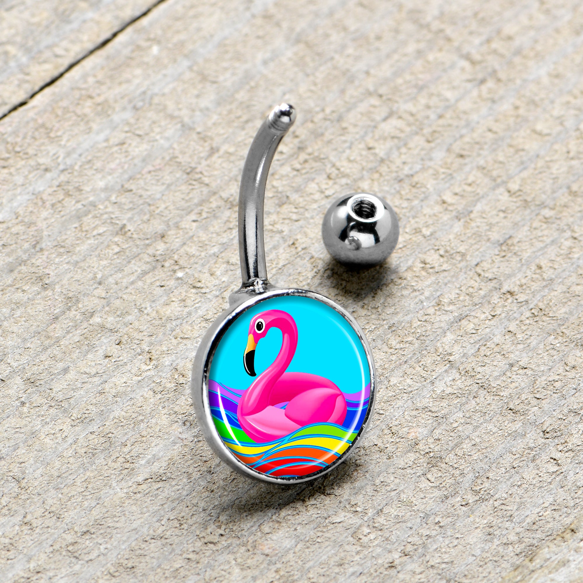 Rainbow Sea Floating Flamingo Stainless Steel Belly Ring stylish jewelry
