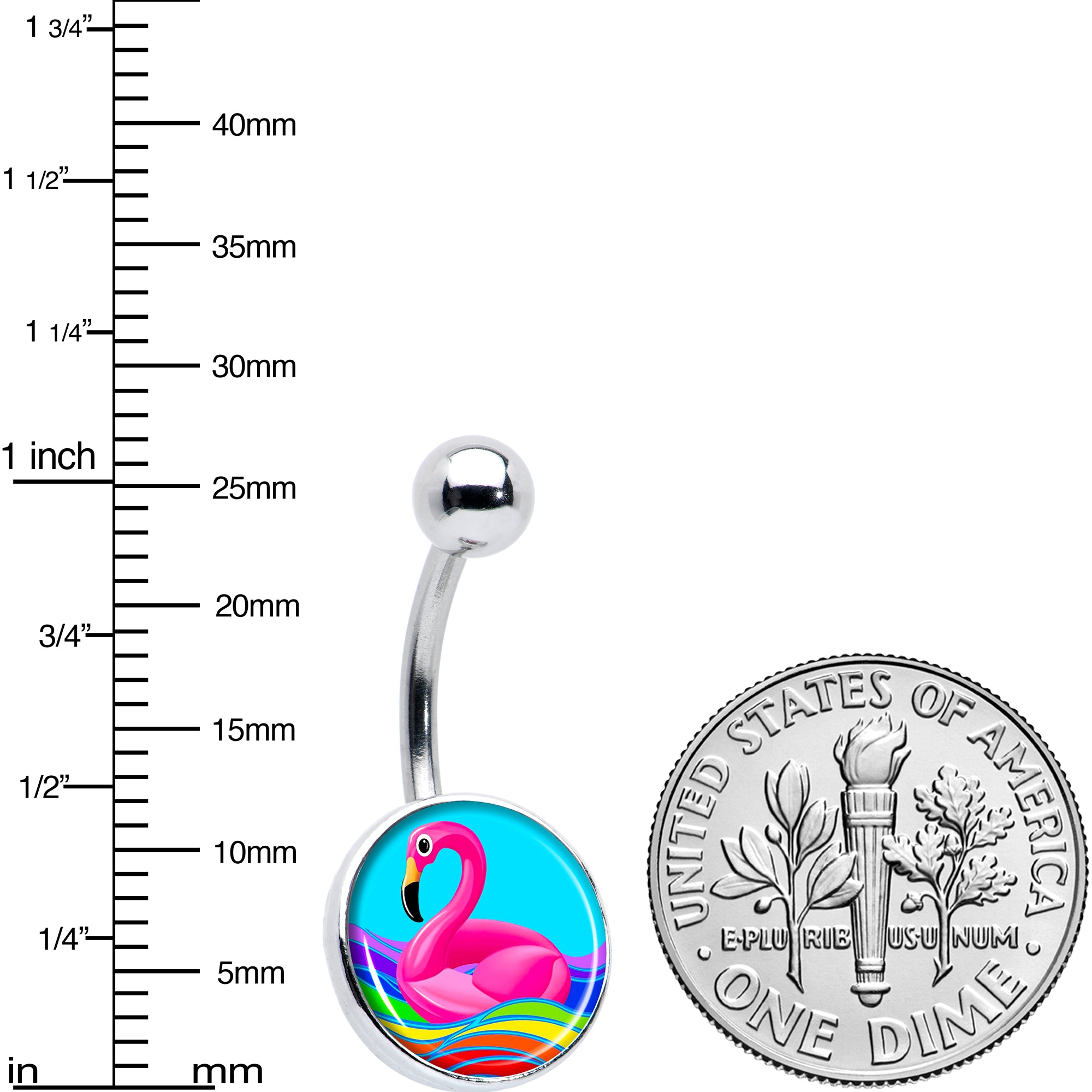 Rainbow Sea Floating Flamingo Stainless Steel Belly Ring perfect for sensitive skin