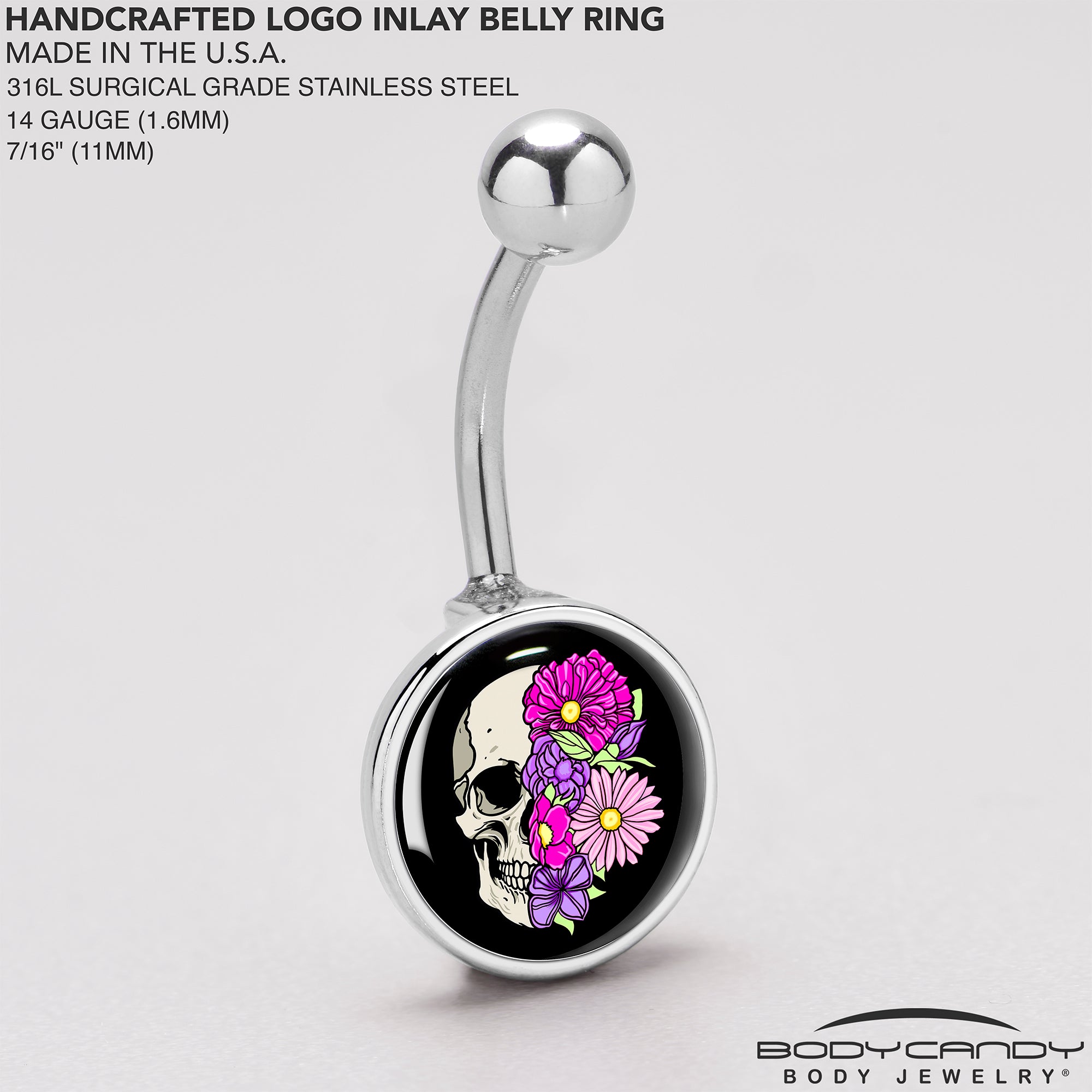 Floral Flowers Skull Stainless Steel Belly Ring stainless steel navel piercing