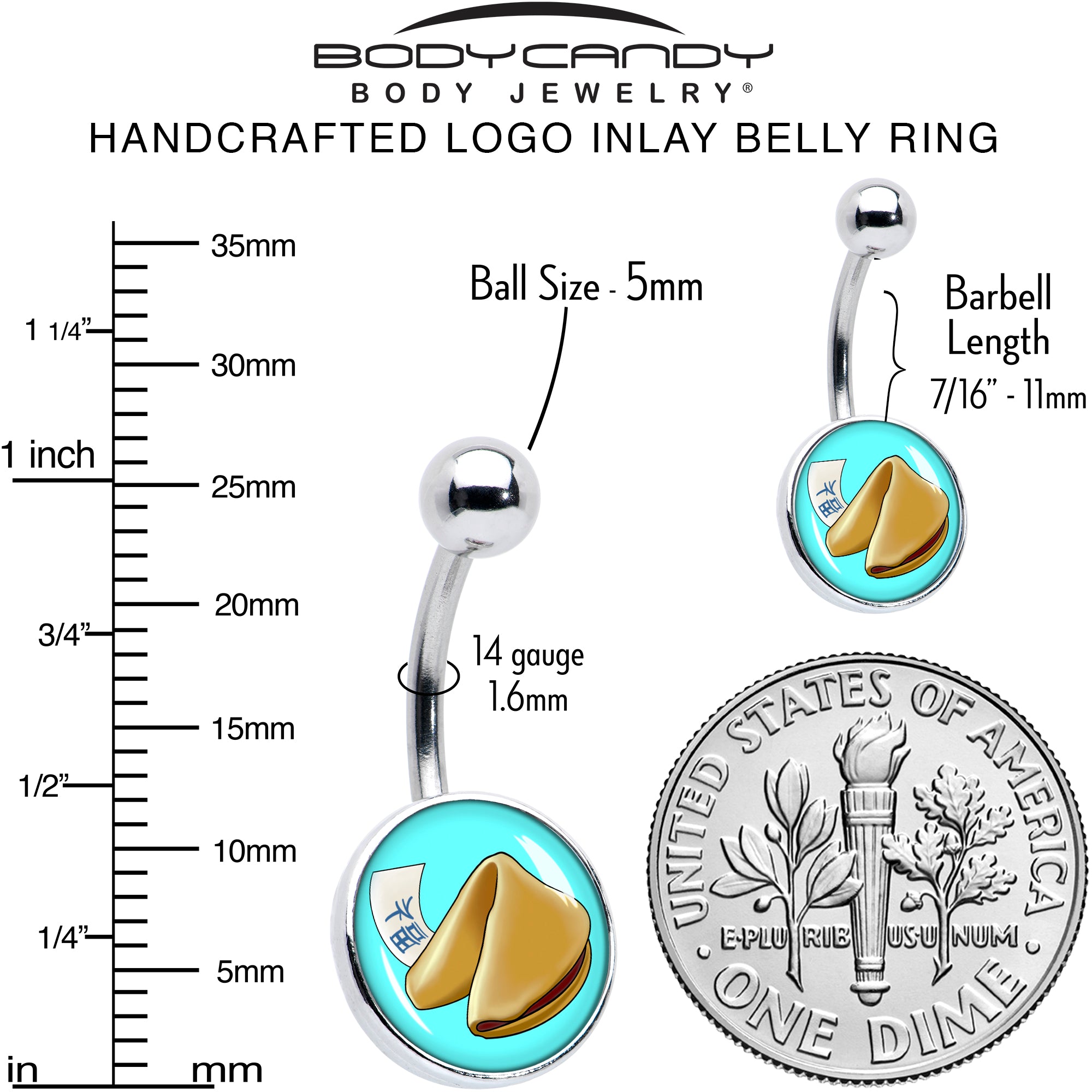 Fortune Cookie Stainless Steel Belly Ring perfect for sensitive skin