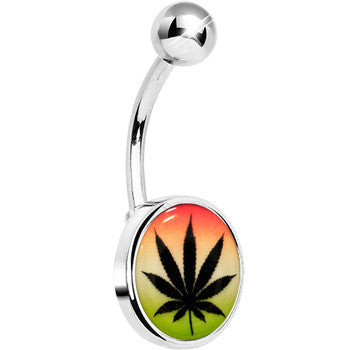 Steel Glow in the Dark Rainbow Ganja Leaf Stainless Steel Belly Ring stainless steel navel piercing
