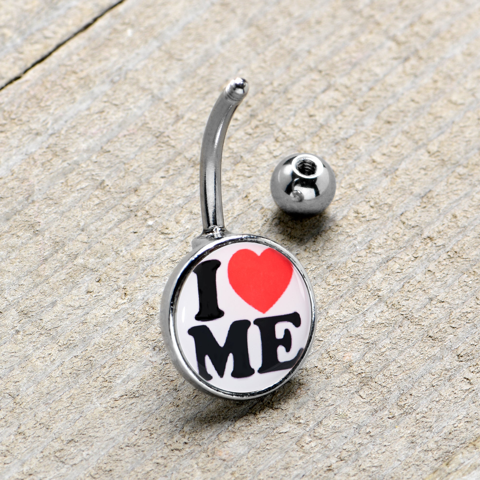 I Love Me Stainless Steel Belly Ring stylish jewelry