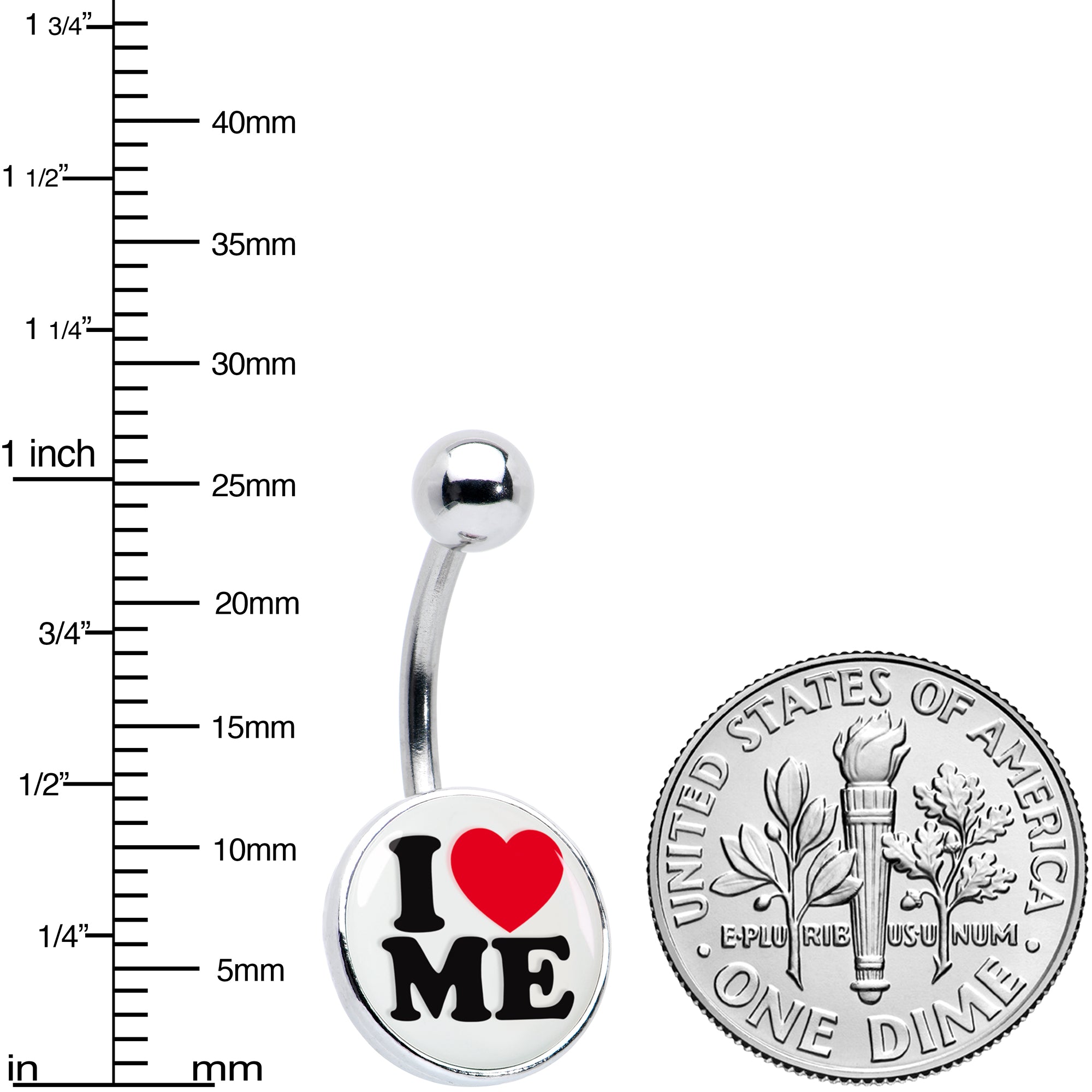 I Love Me Stainless Steel Belly Ring perfect for sensitive skin