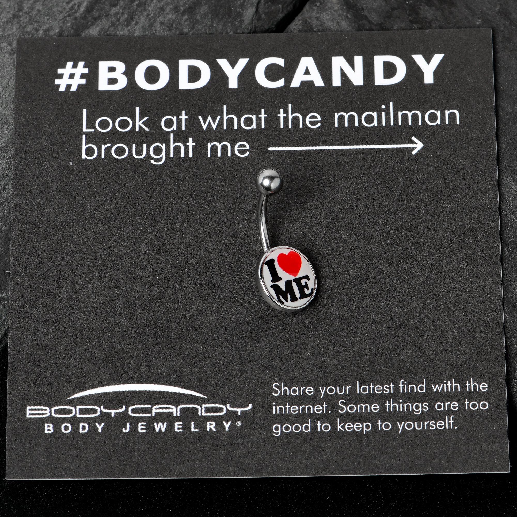 I Love Me Stainless Steel Belly Ring custom design option