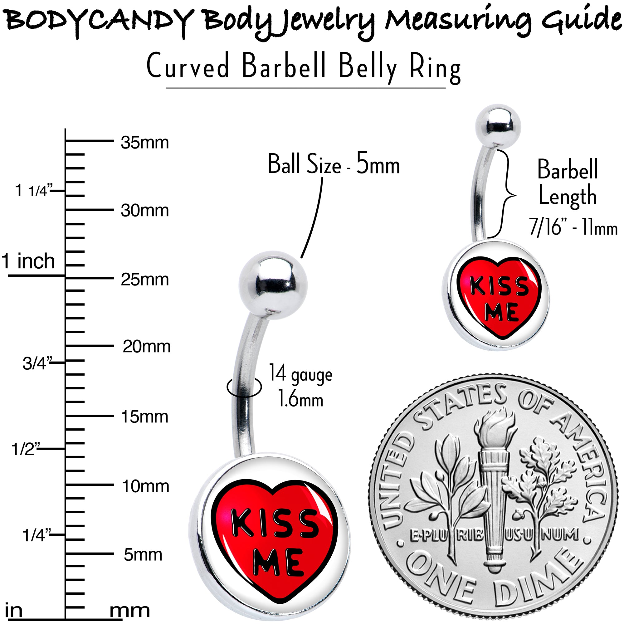Kiss Me Candy Heart Stainless Steel Belly Ring perfect for sensitive skin