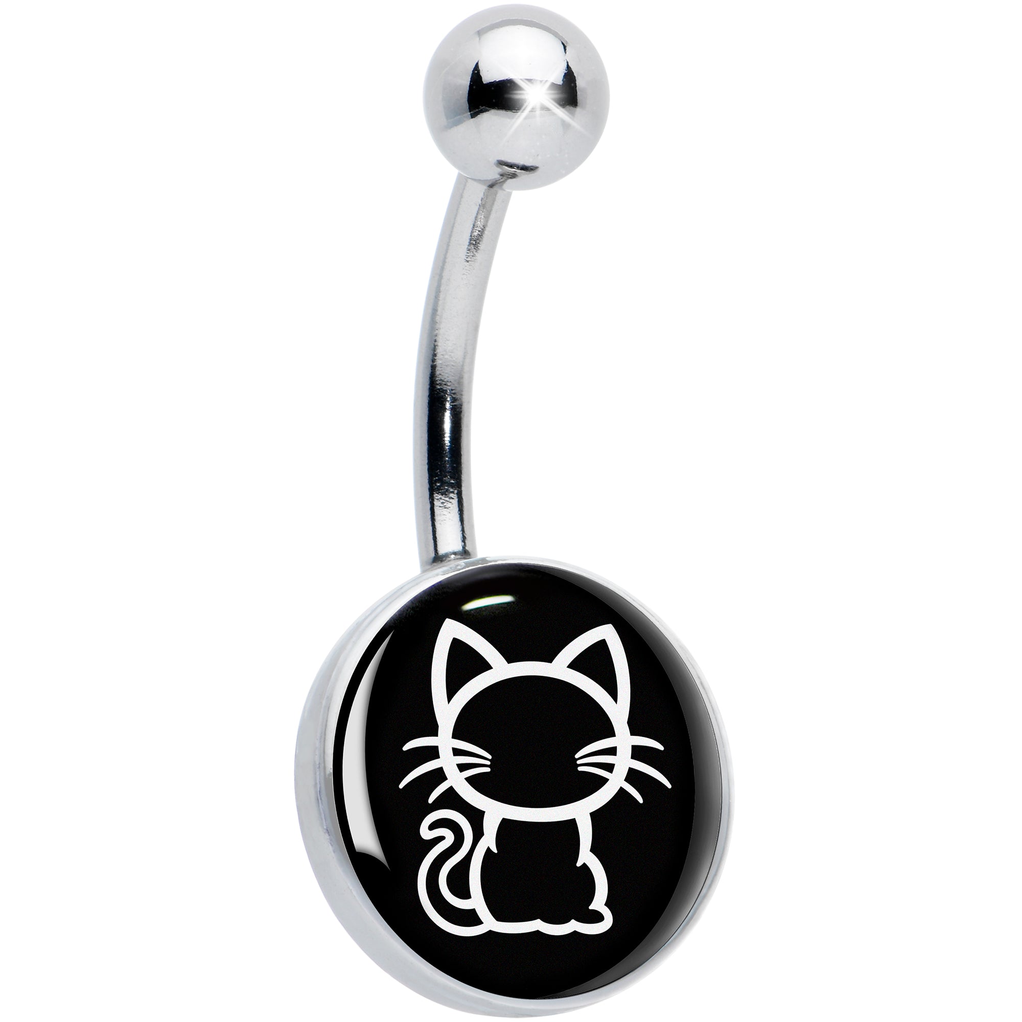 Black and White Kitty Cat Hypoallergenic Stainless Steel Belly Ring