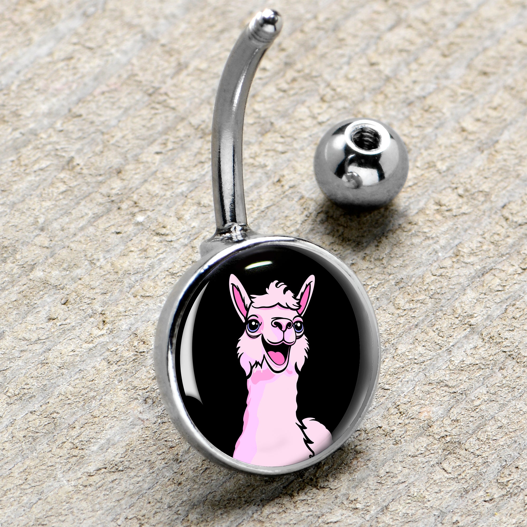 Pink Happy Llama Stainless Steel Belly Ring handmade design